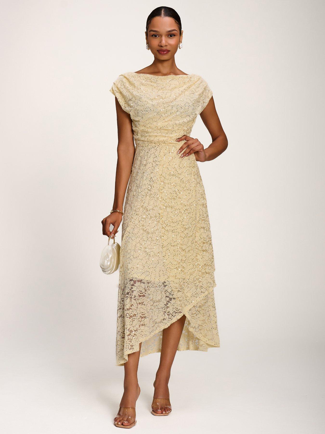 Jolie Moi Lace Sequin Embellished Midi Dress - Yellow