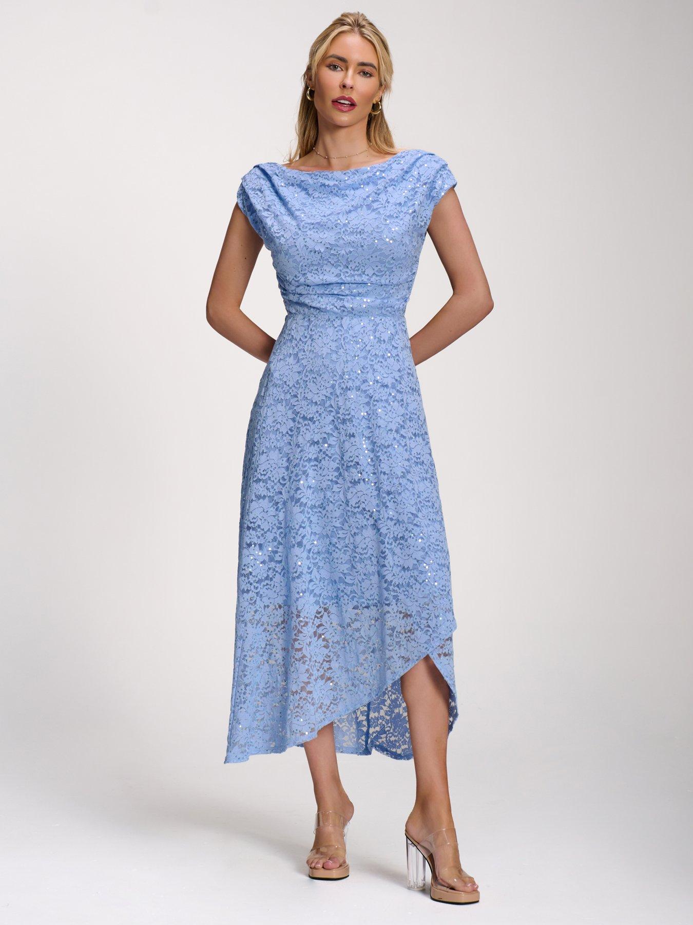 Jolie Moi Lace Sequin Embellished Midi Dress - Blue