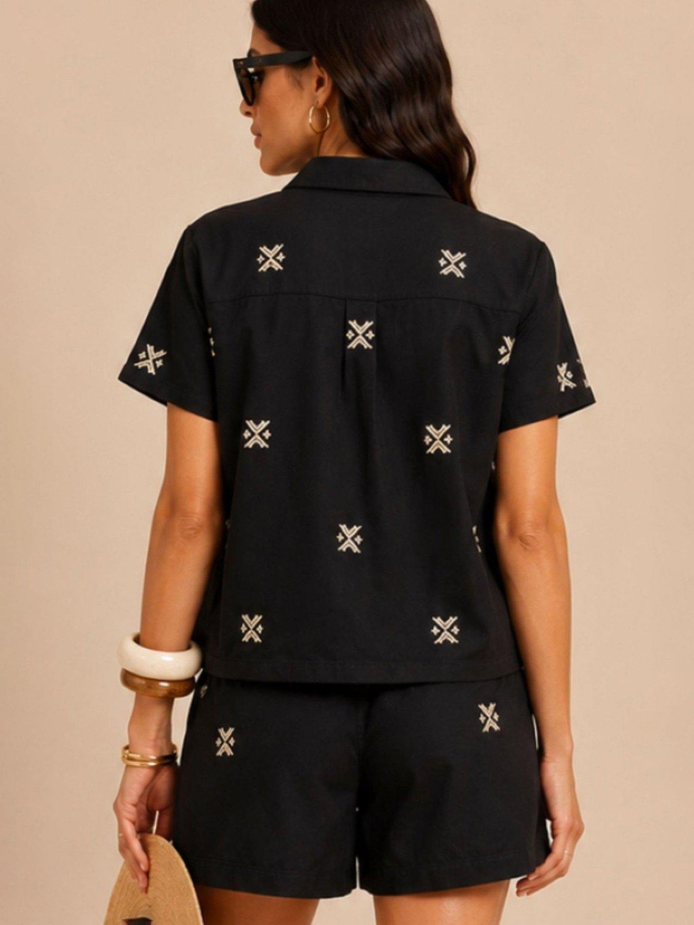 Image 2 of 6 of Little Mistress Black Embroidered&nbsp;Blend Shirt