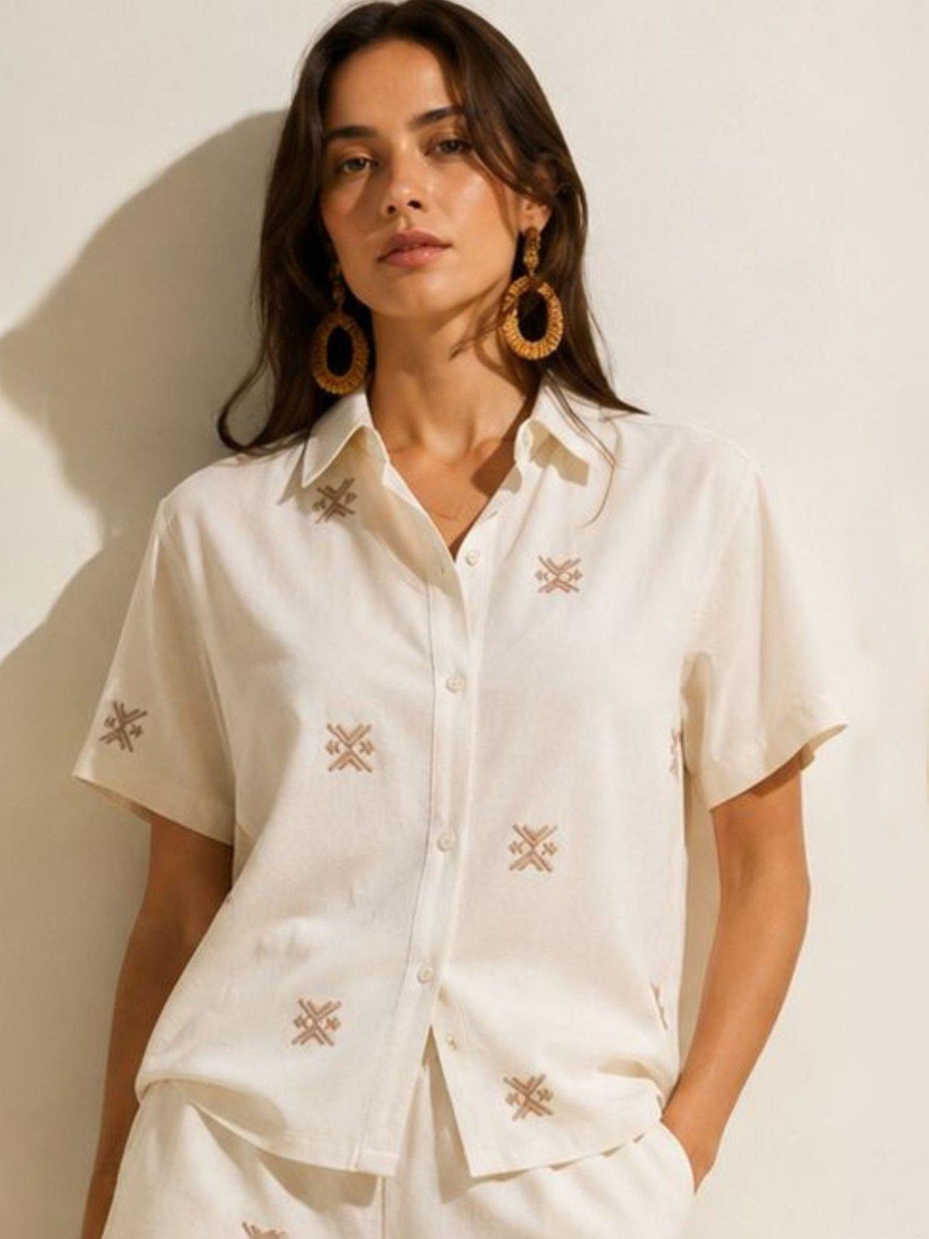 Little Mistress White Embroidered Cotton Shirt