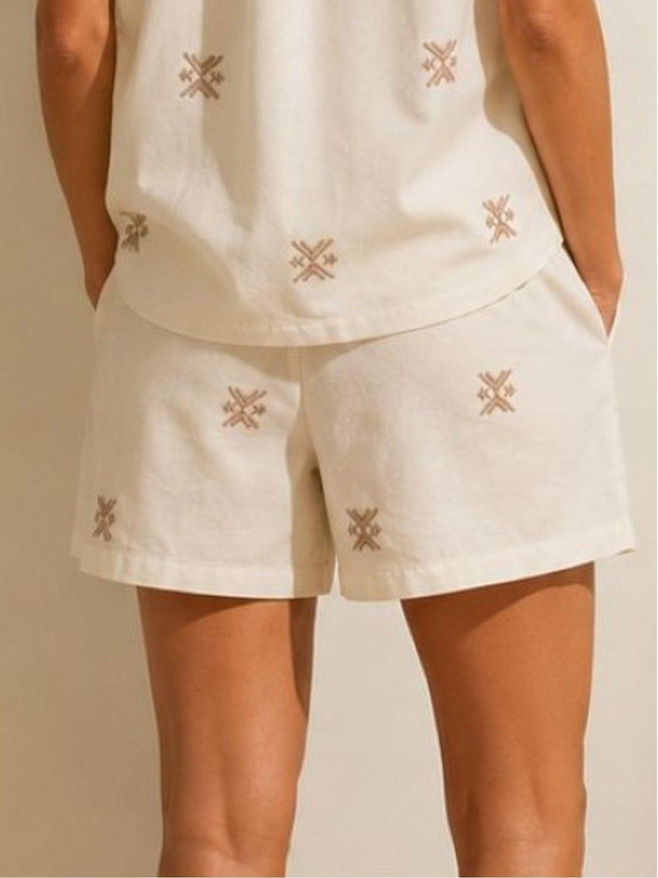 Image 2 of 5 of Little Mistress White Embroidered Cotton Shorts
