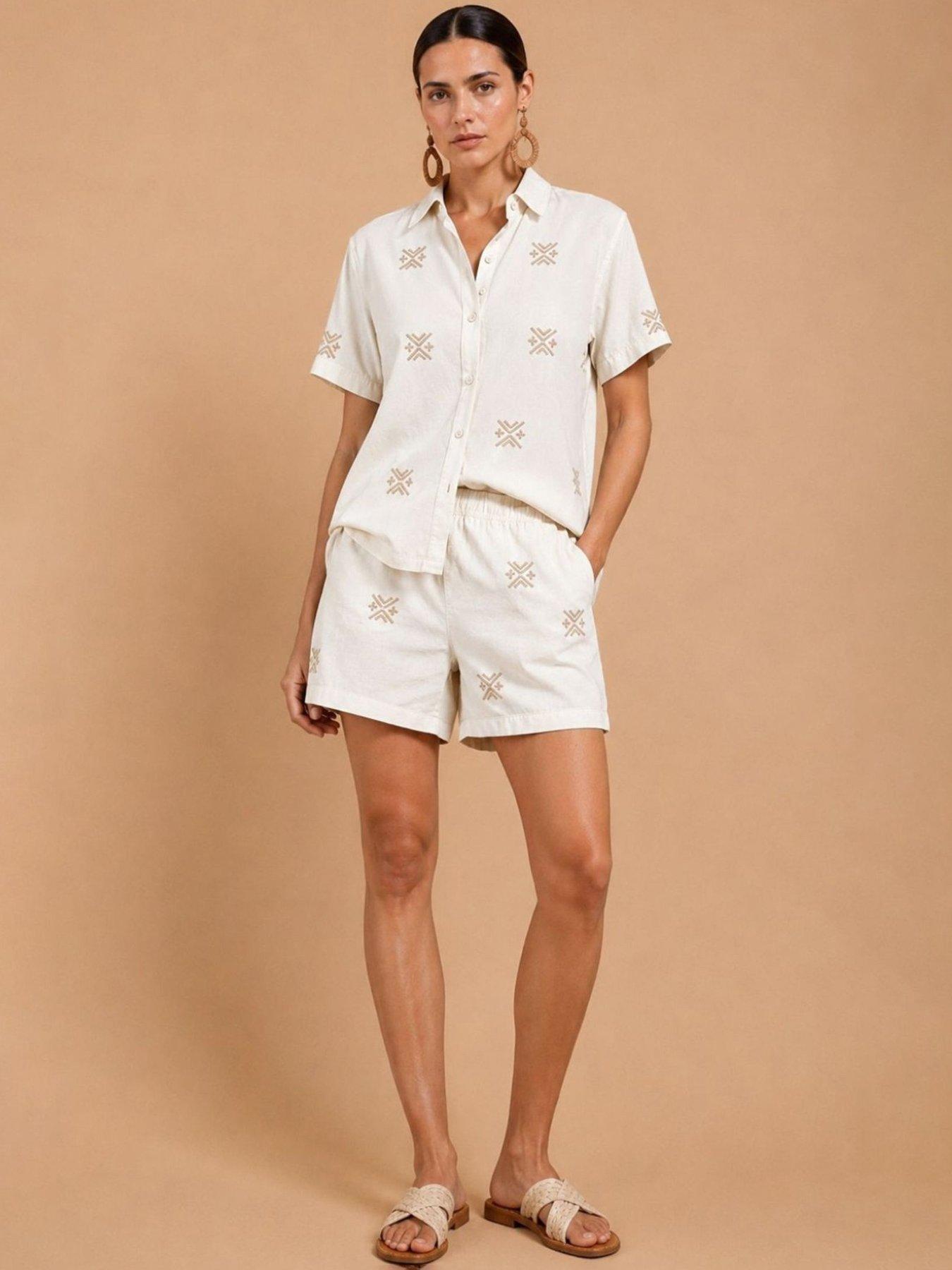 Image 3 of 5 of Little Mistress White Embroidered Cotton Shorts