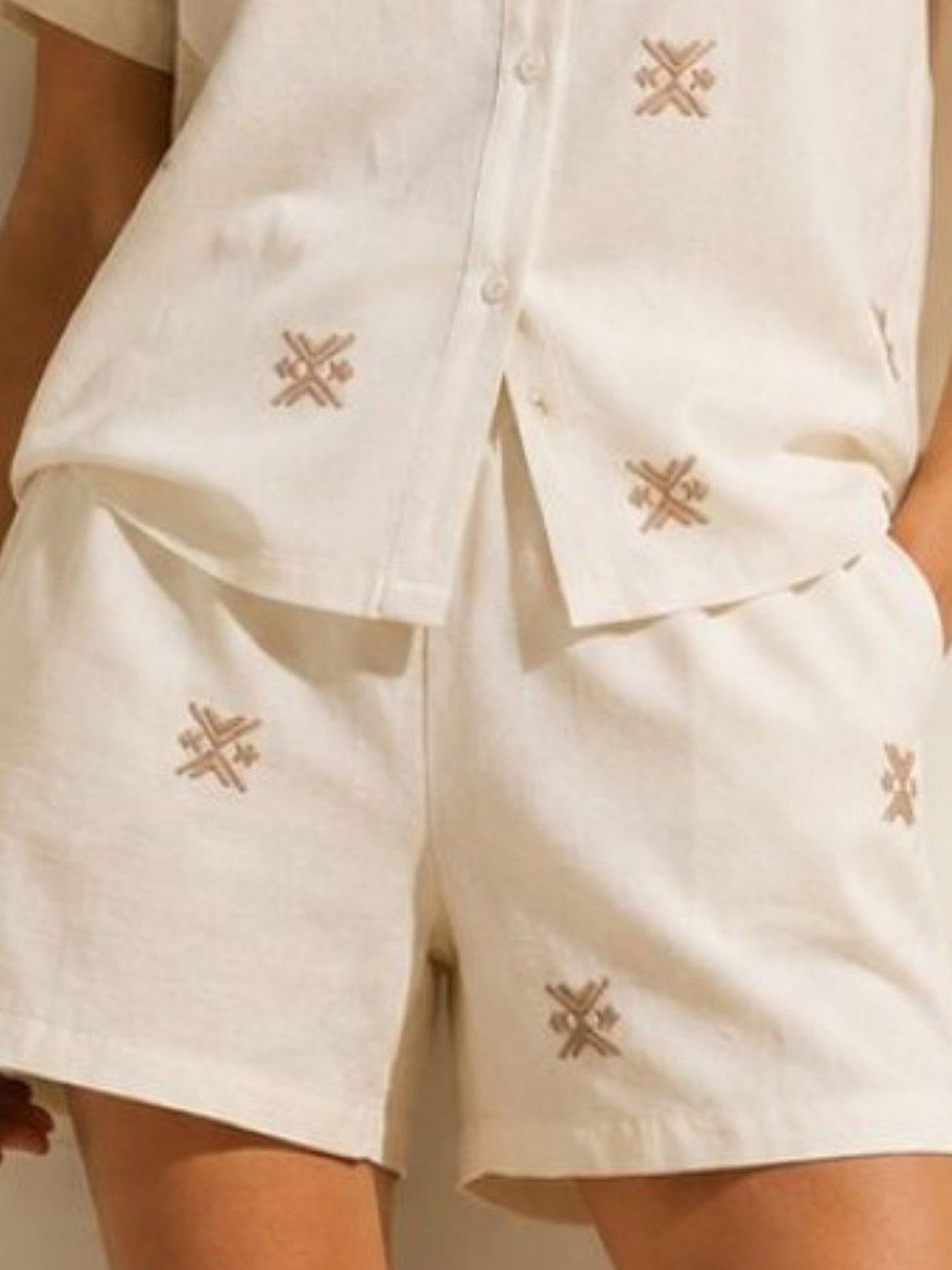 Image 4 of 5 of Little Mistress White Embroidered Cotton Shorts