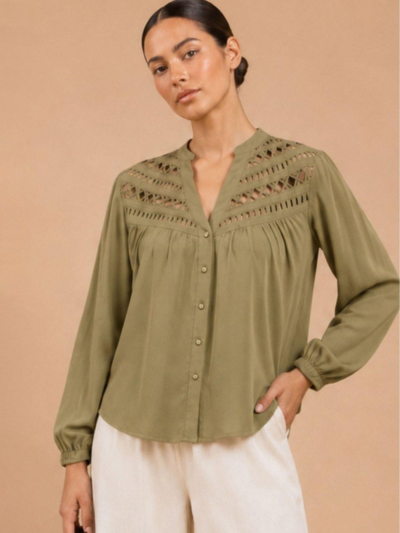 Little Mistress Olive Cutwork Detail Shirt