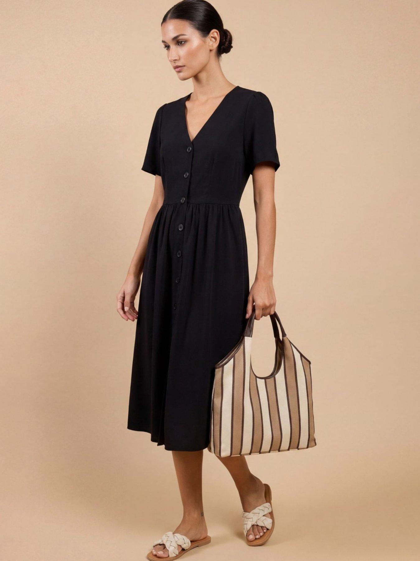 Little Mistress Black Crepe Button-Down Midi Dress