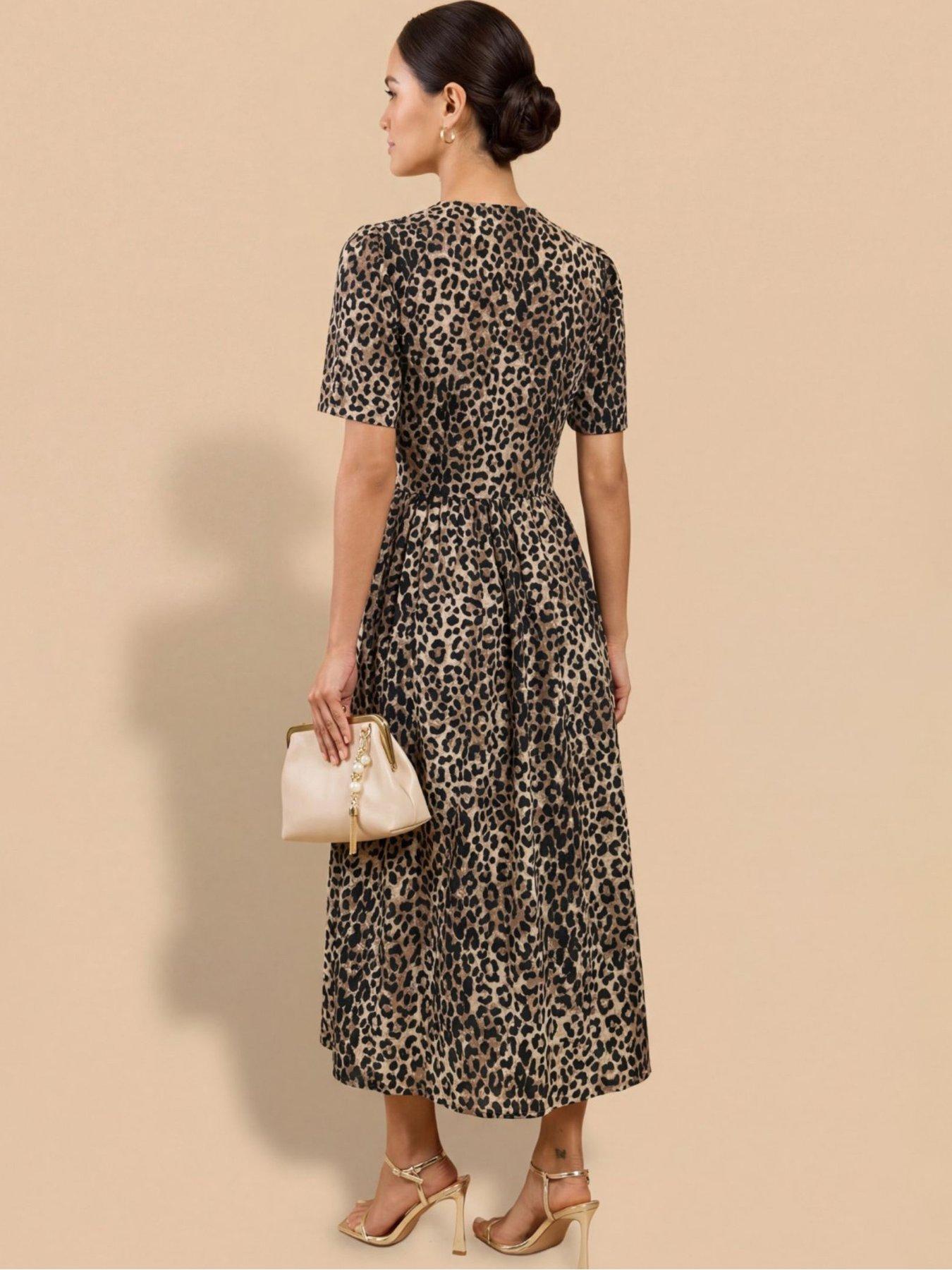 Image 2 of 3 of Little Mistress Animal Print Crepe Button-Down Midi Dress