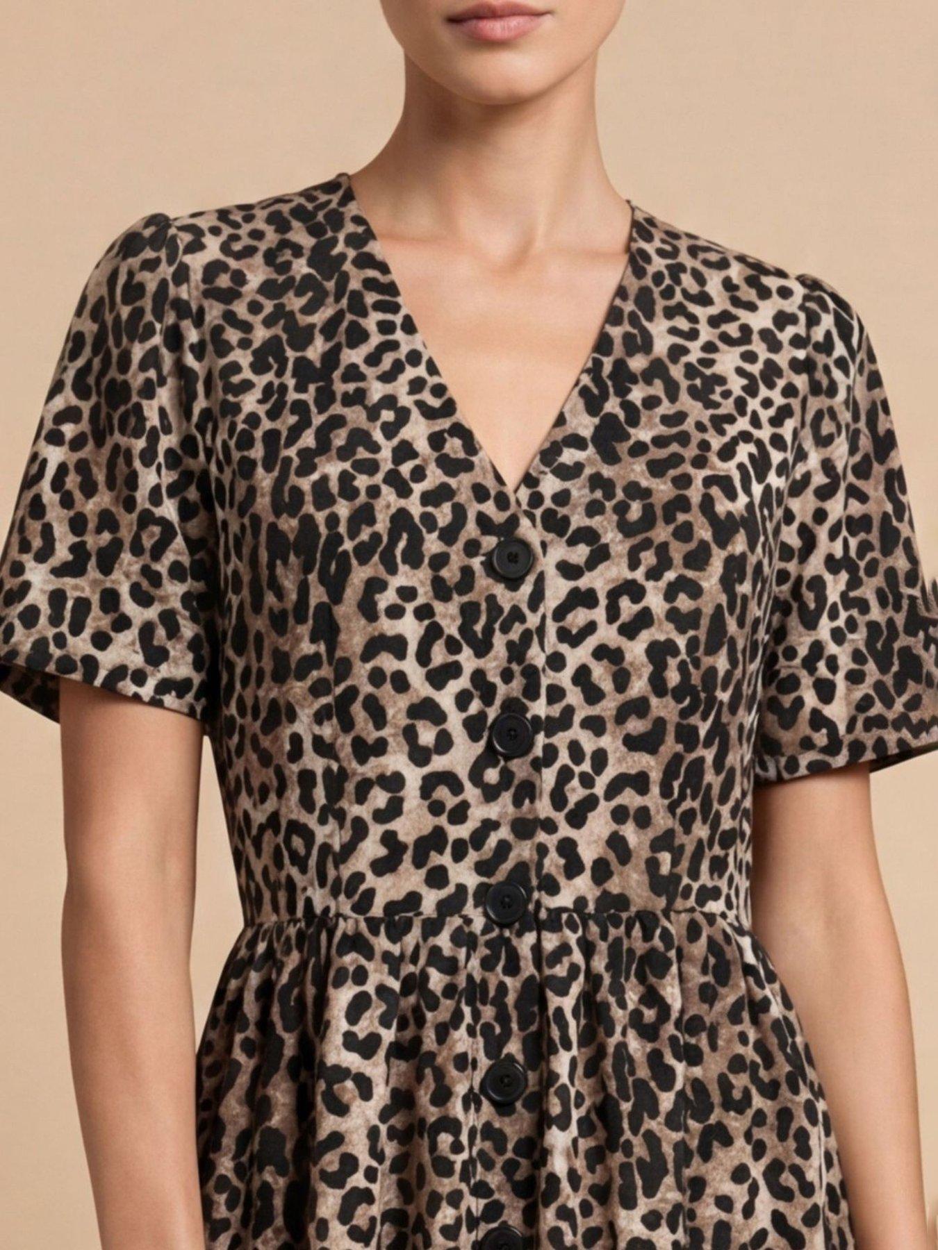 Image 3 of 3 of Little Mistress Animal Print Crepe Button-Down Midi Dress