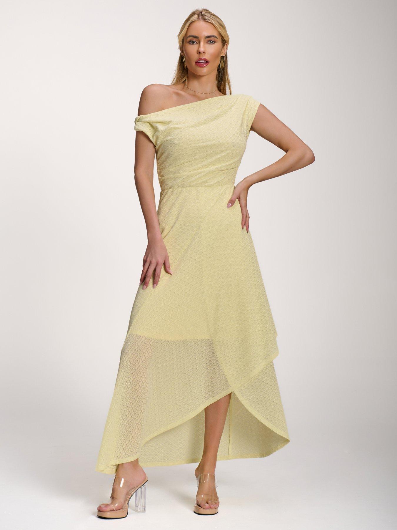 Jolie Moi Textured Asymmetric One Shoulder Maxi Dress - Yellow