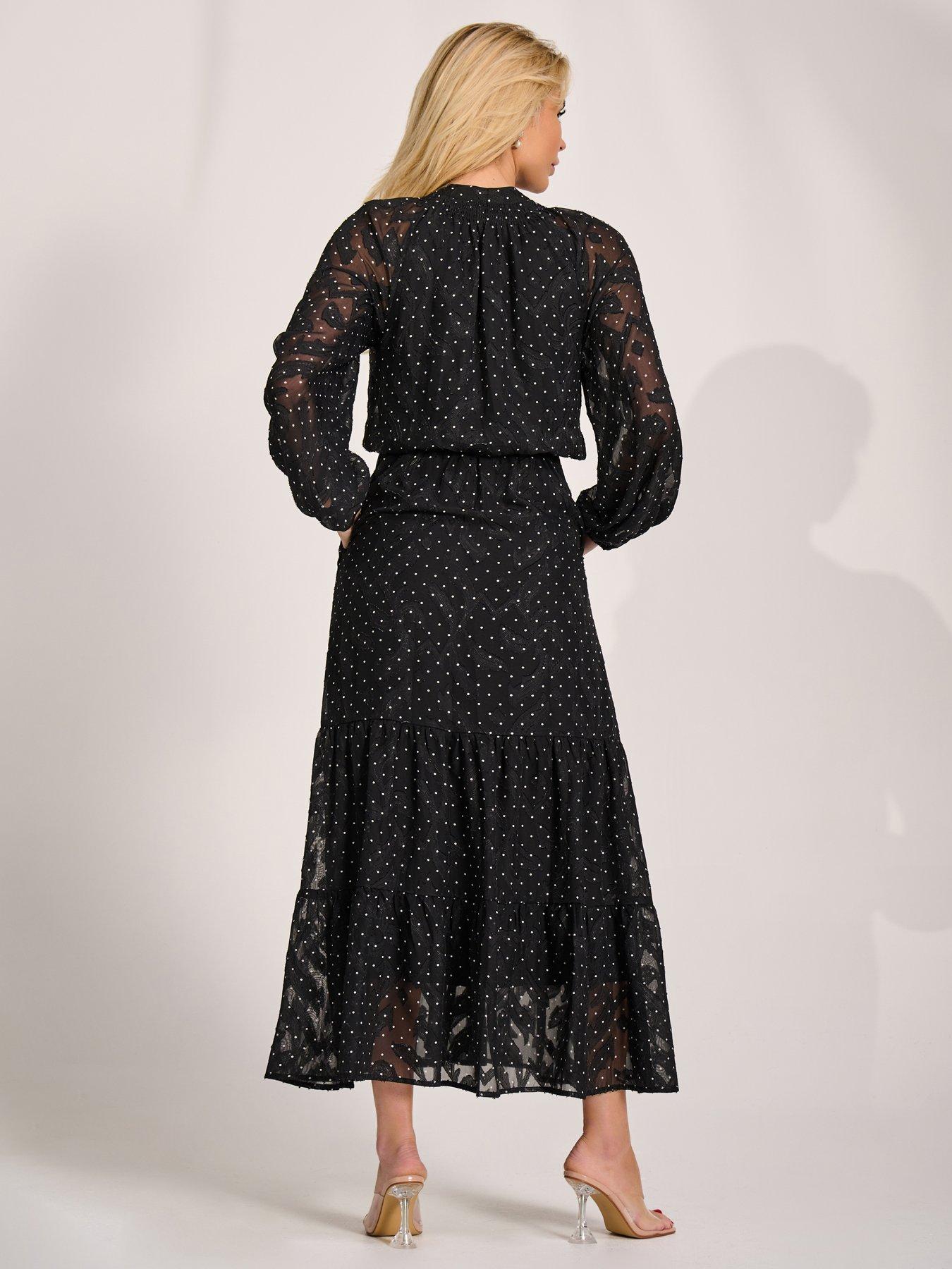 Image 2 of 7 of Jolie Moi Textured Chiffon Long Sleeve Maxi Dress - Black