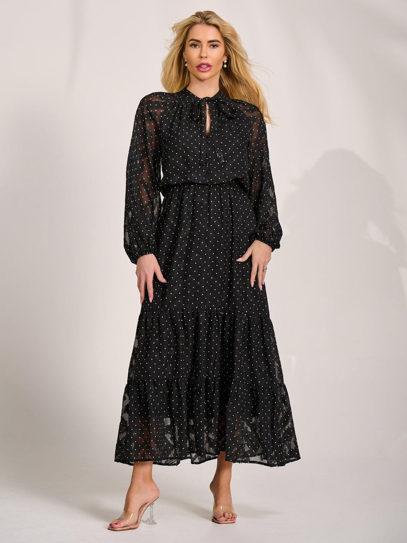 Image 3 of 7 of Jolie Moi Textured Chiffon Long Sleeve Maxi Dress - Black
