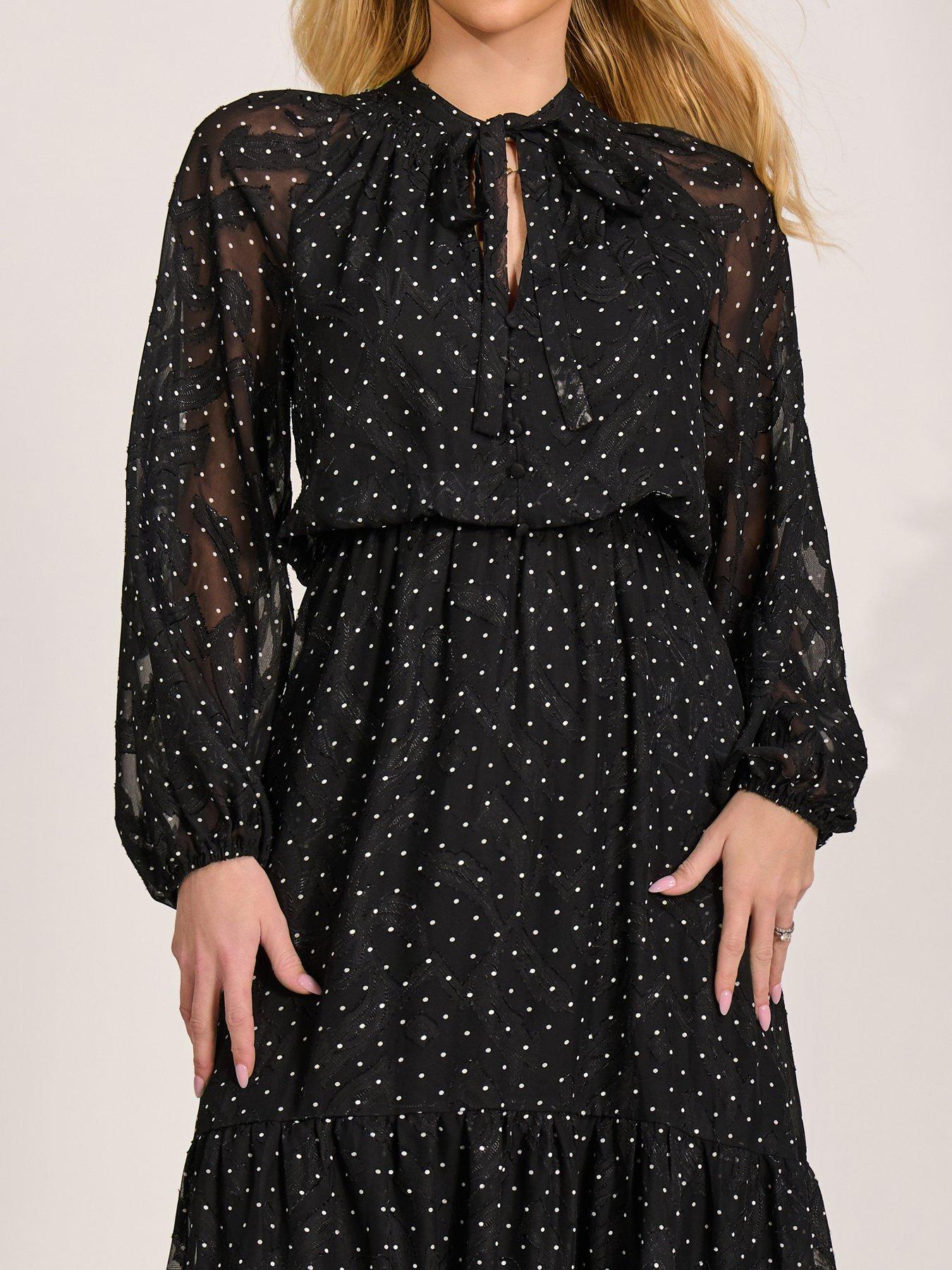 Image 4 of 7 of Jolie Moi Textured Chiffon Long Sleeve Maxi Dress - Black