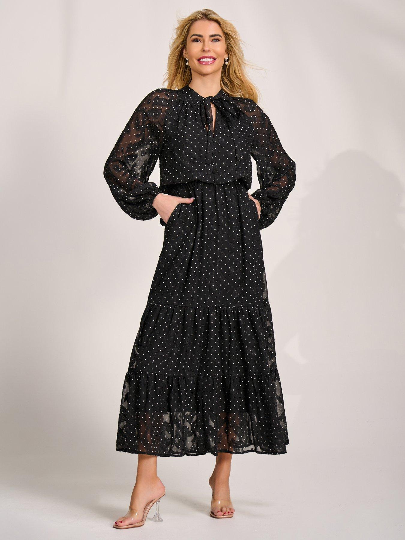 Image 5 of 7 of Jolie Moi Textured Chiffon Long Sleeve Maxi Dress - Black