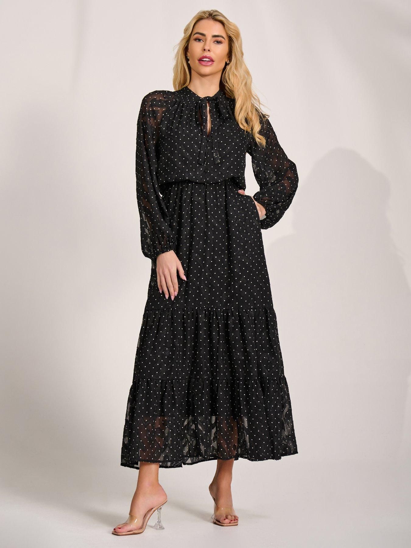 Image 6 of 7 of Jolie Moi Textured Chiffon Long Sleeve Maxi Dress - Black