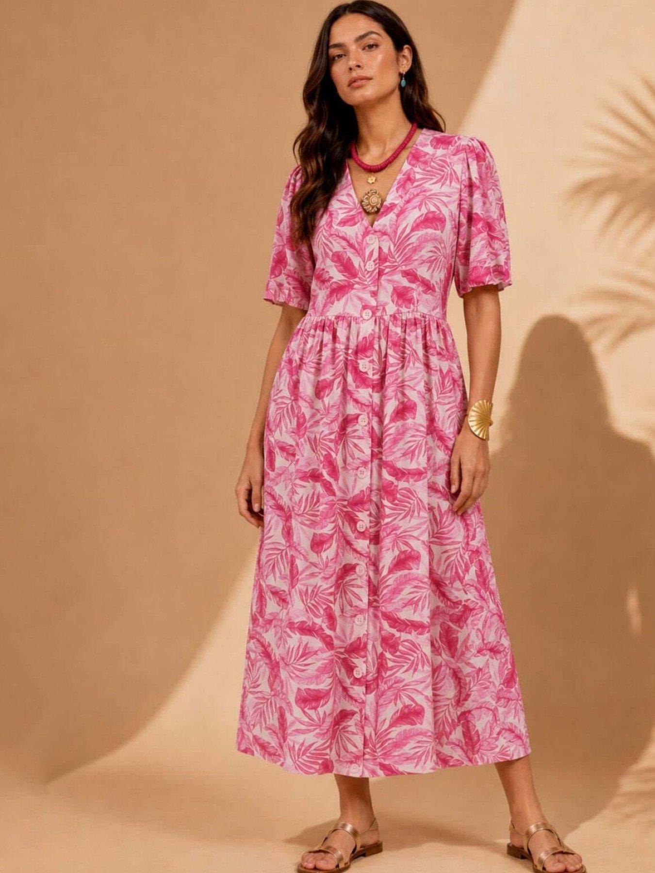 Little Mistress Pink Print Shirt Button-Down Midi Dress