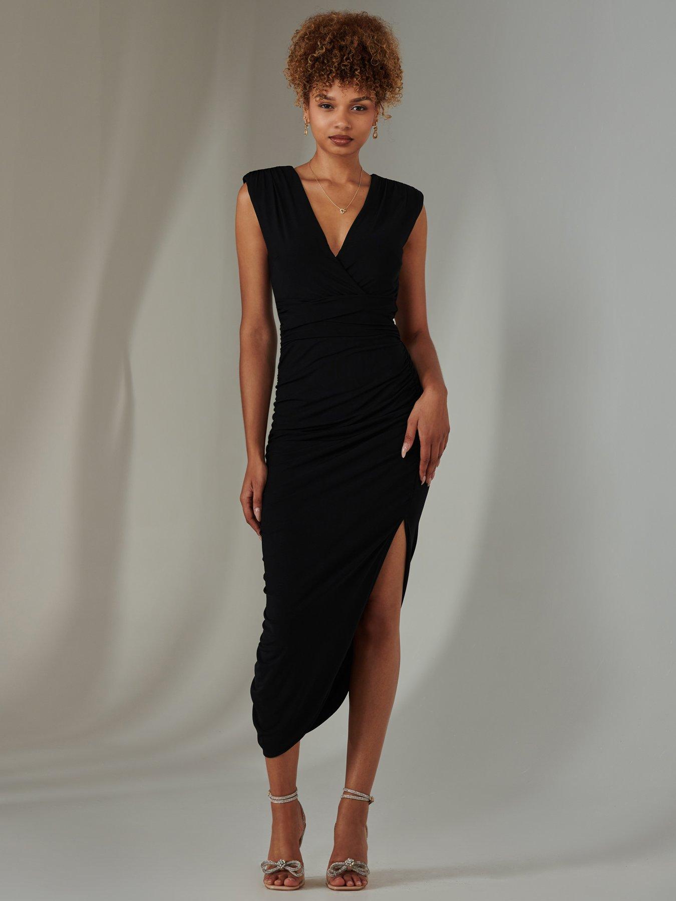 Jolie Moi Katrina Sleeveless Ruched Bodycon Dress - Black