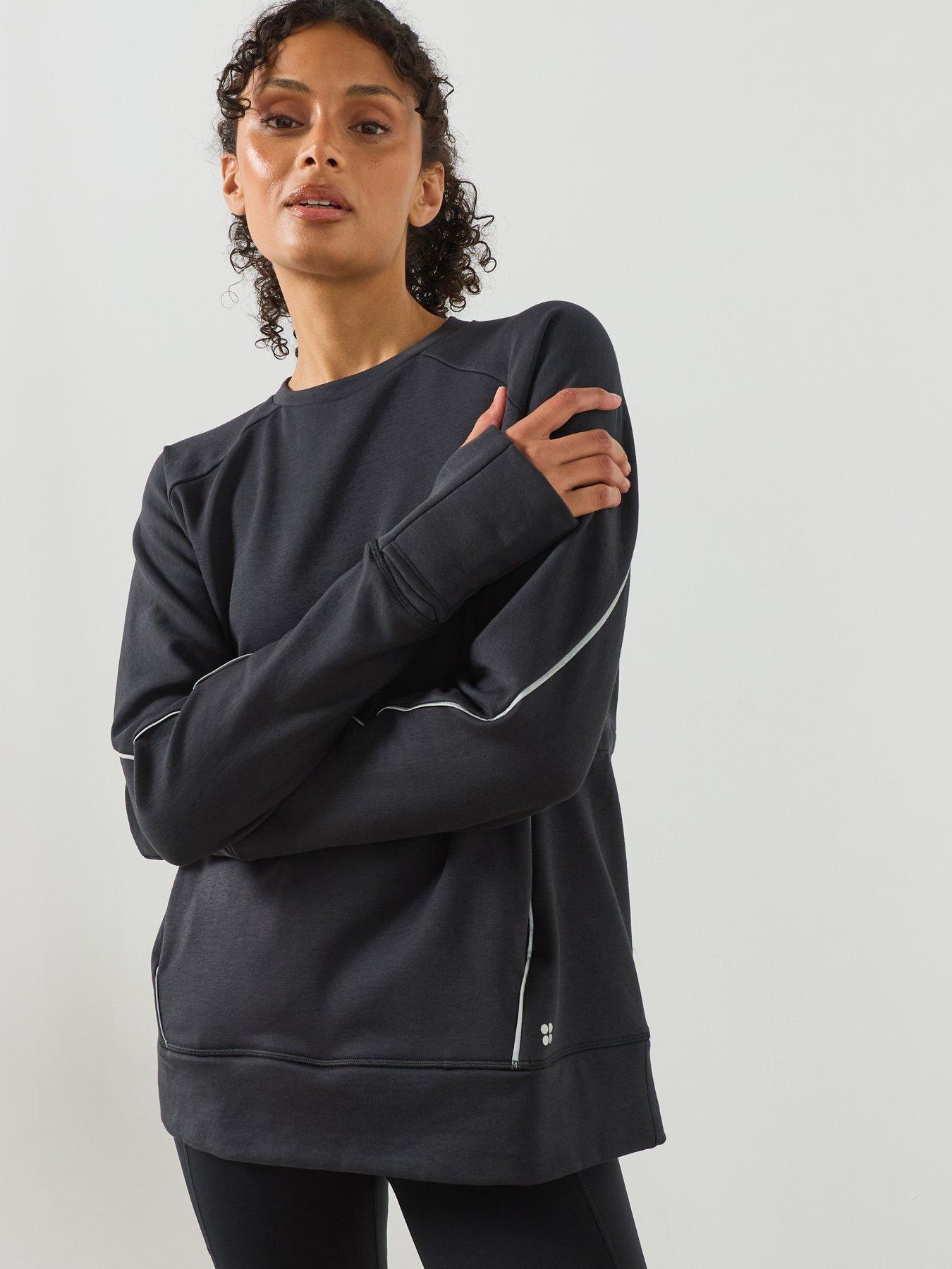 Sweaty Betty Womens Training Tempo Train Adjustable Waist Crew Neck Sweatshirt - Black
