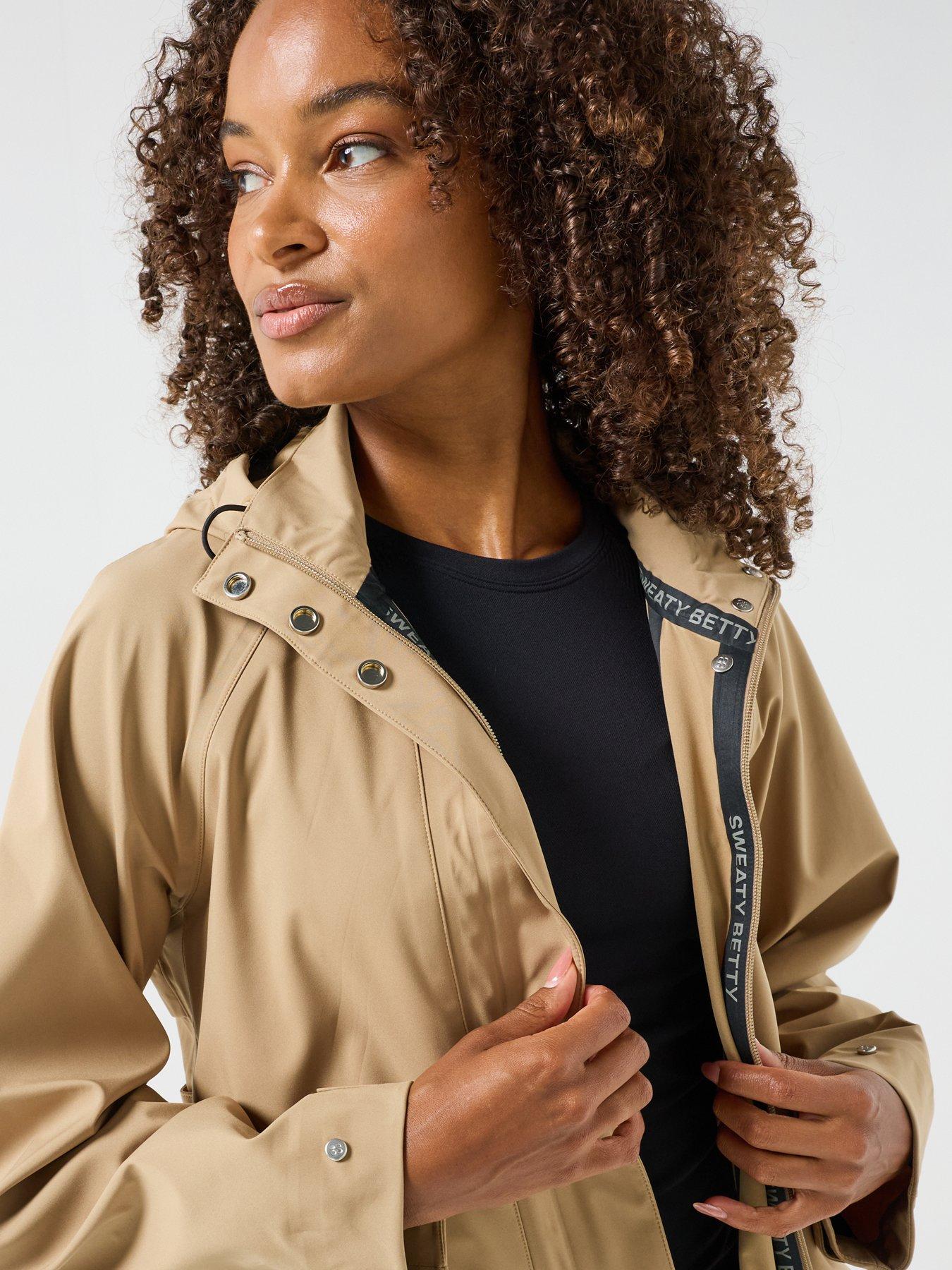 Image 5 of 6 of Sweaty Betty Womens Training Motion Waterproof Cropped Parka - Beige