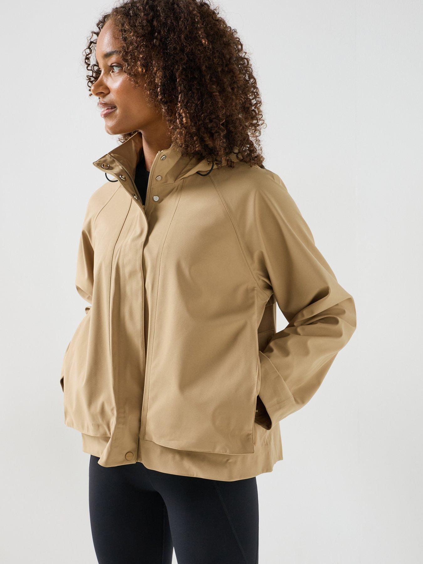 Image 6 of 6 of Sweaty Betty Womens Training Motion Waterproof Cropped Parka - Beige