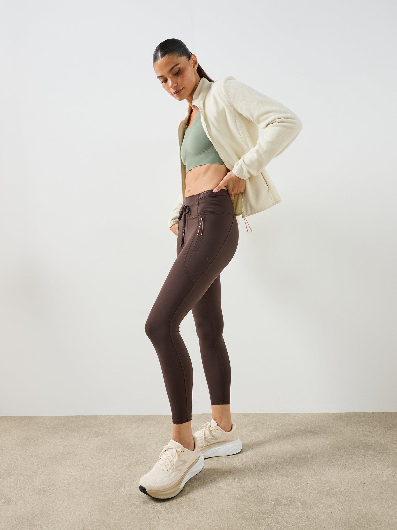 Image 3 of 6 of Sweaty Betty Womens 7/8 Drawcord Zip Pocket Leggings - Brown