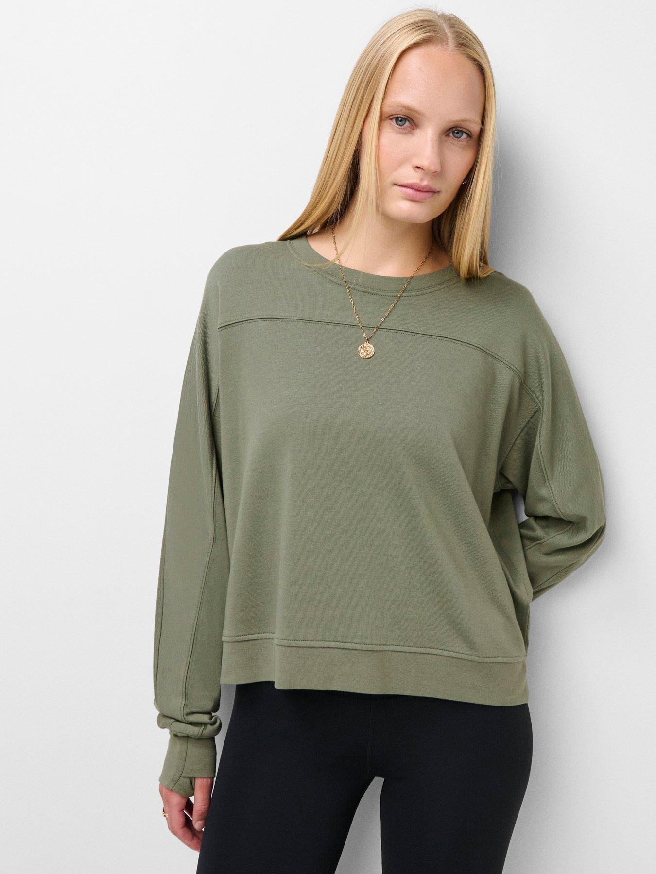 Image 1 of 5 of Sweaty Betty After Class Seam Detail Crop Sweatshirt - Bracken Green
