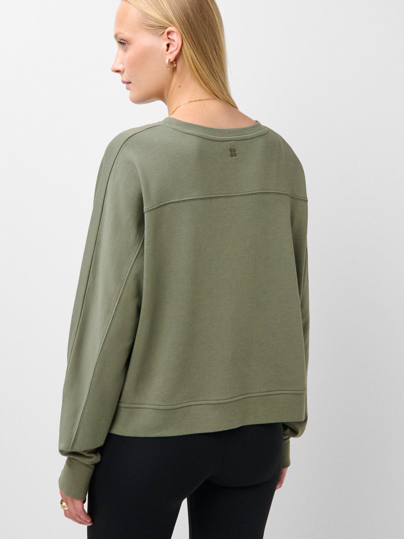 Image 2 of 5 of Sweaty Betty After Class Seam Detail Crop Sweatshirt - Bracken Green