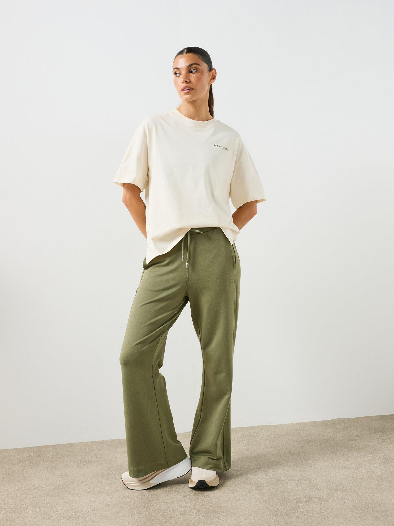 Image 3 of 6 of Sweaty Betty Womens Piped Drawstring Wide Leg Trousers - Green