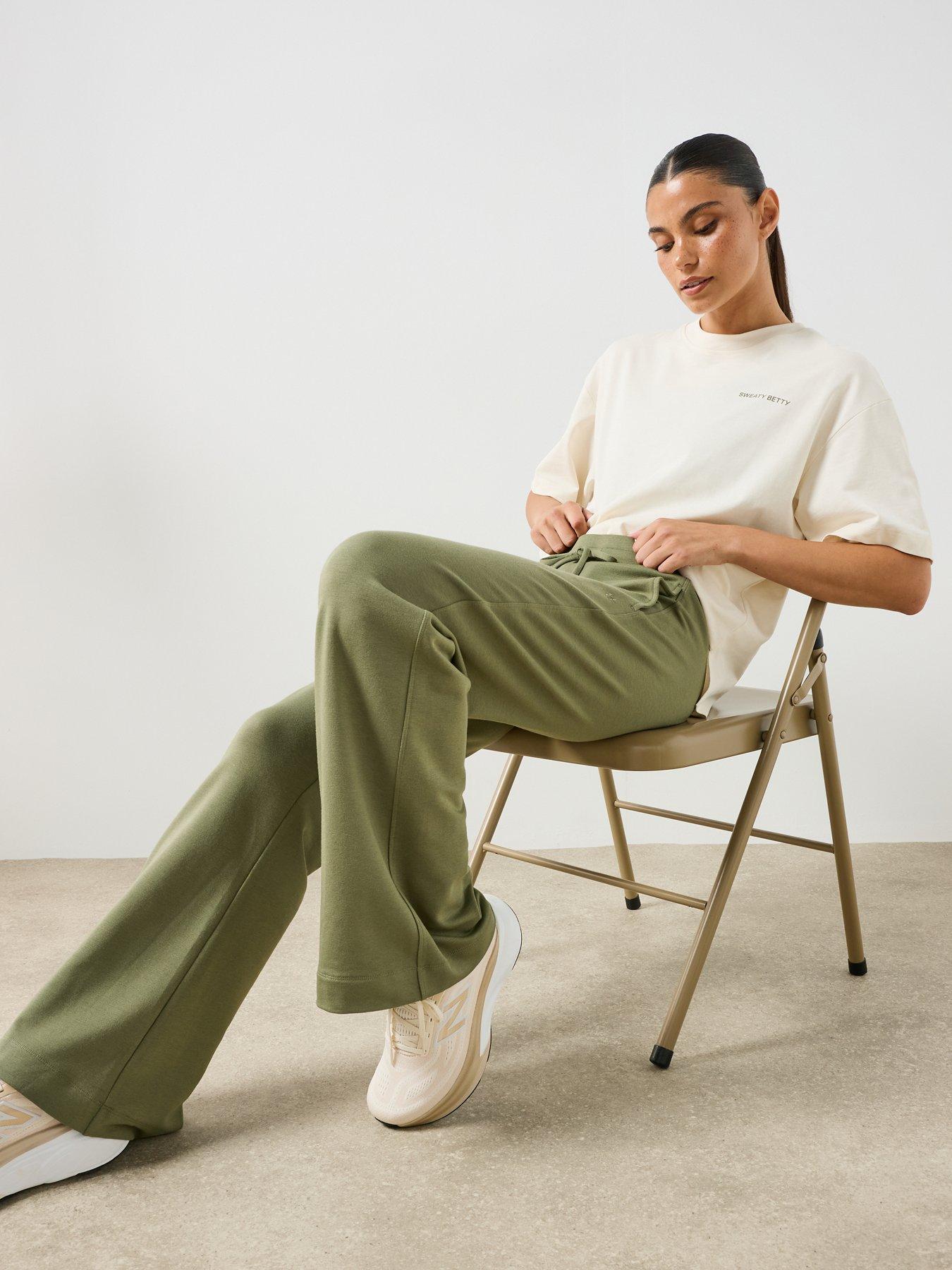 Image 5 of 6 of Sweaty Betty Womens Piped Drawstring Wide Leg Trousers - Green