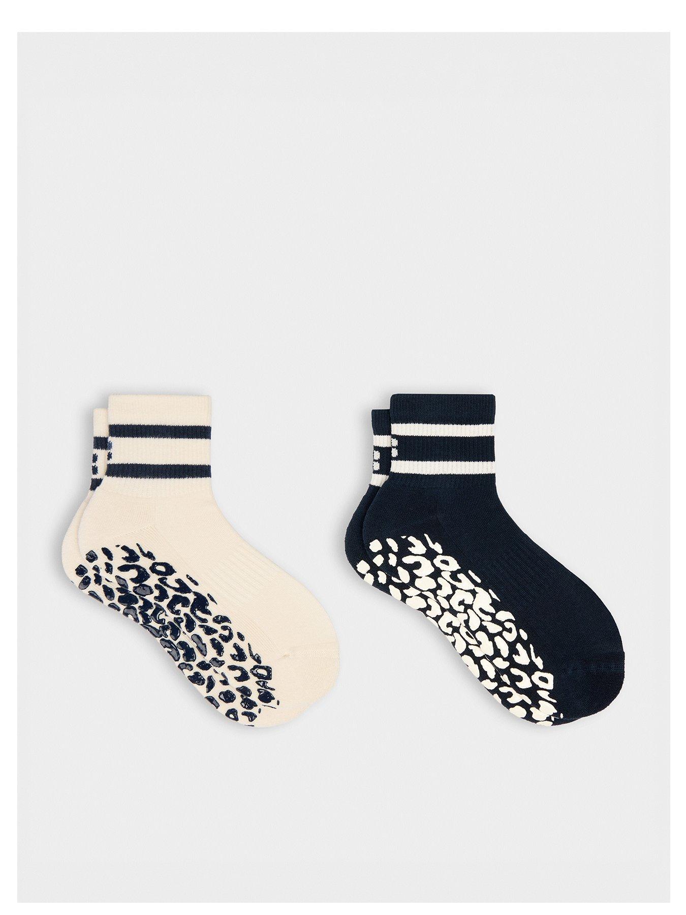 Sweaty Betty Womens Training Animal Print Mini Pilates Crew Gripper 2 Pack - Cream - Blue