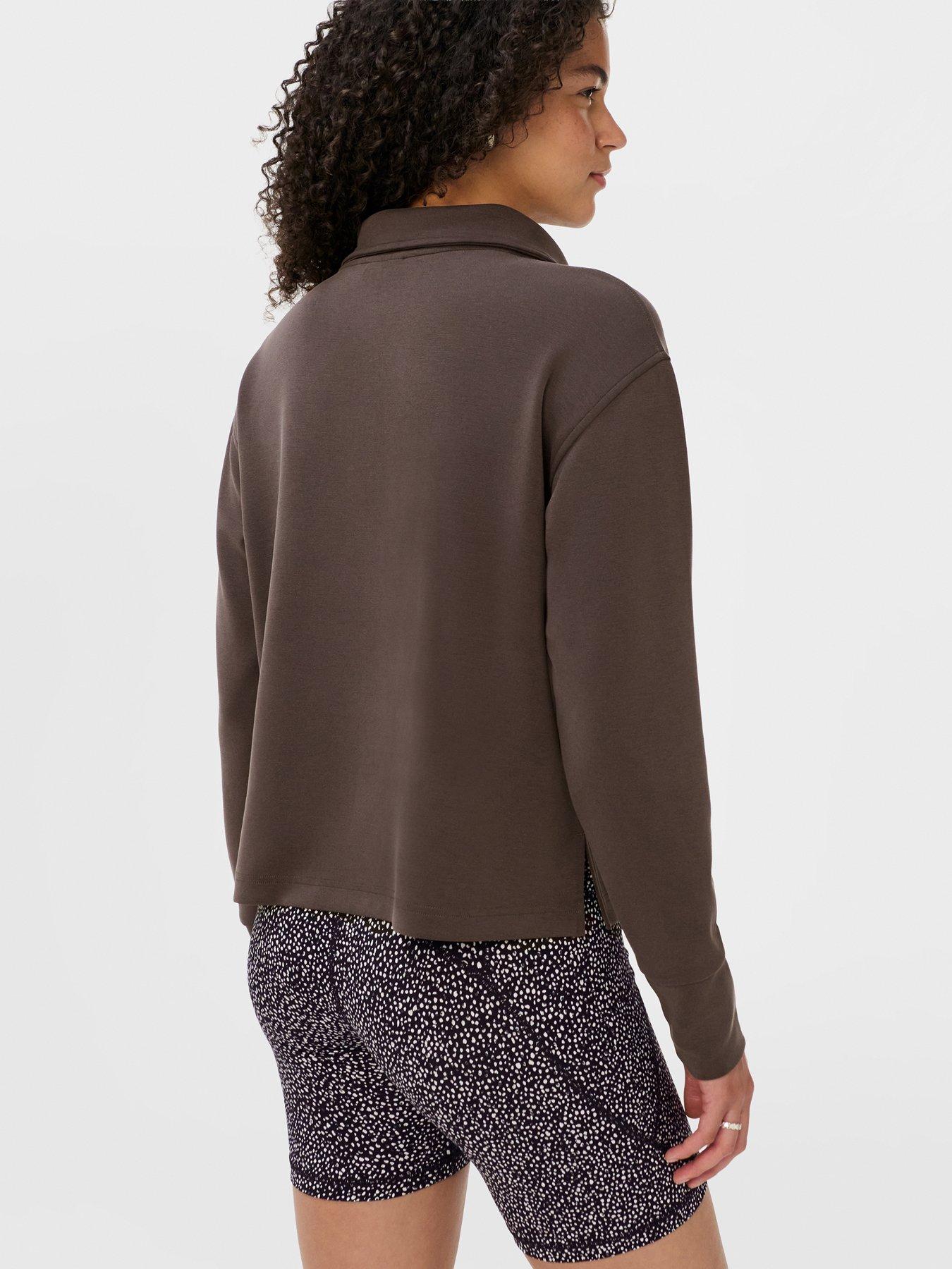 Image 2 of 5 of Sweaty Betty Sand Wash Half Zip Longline Sweatshirt - Espresso Brown