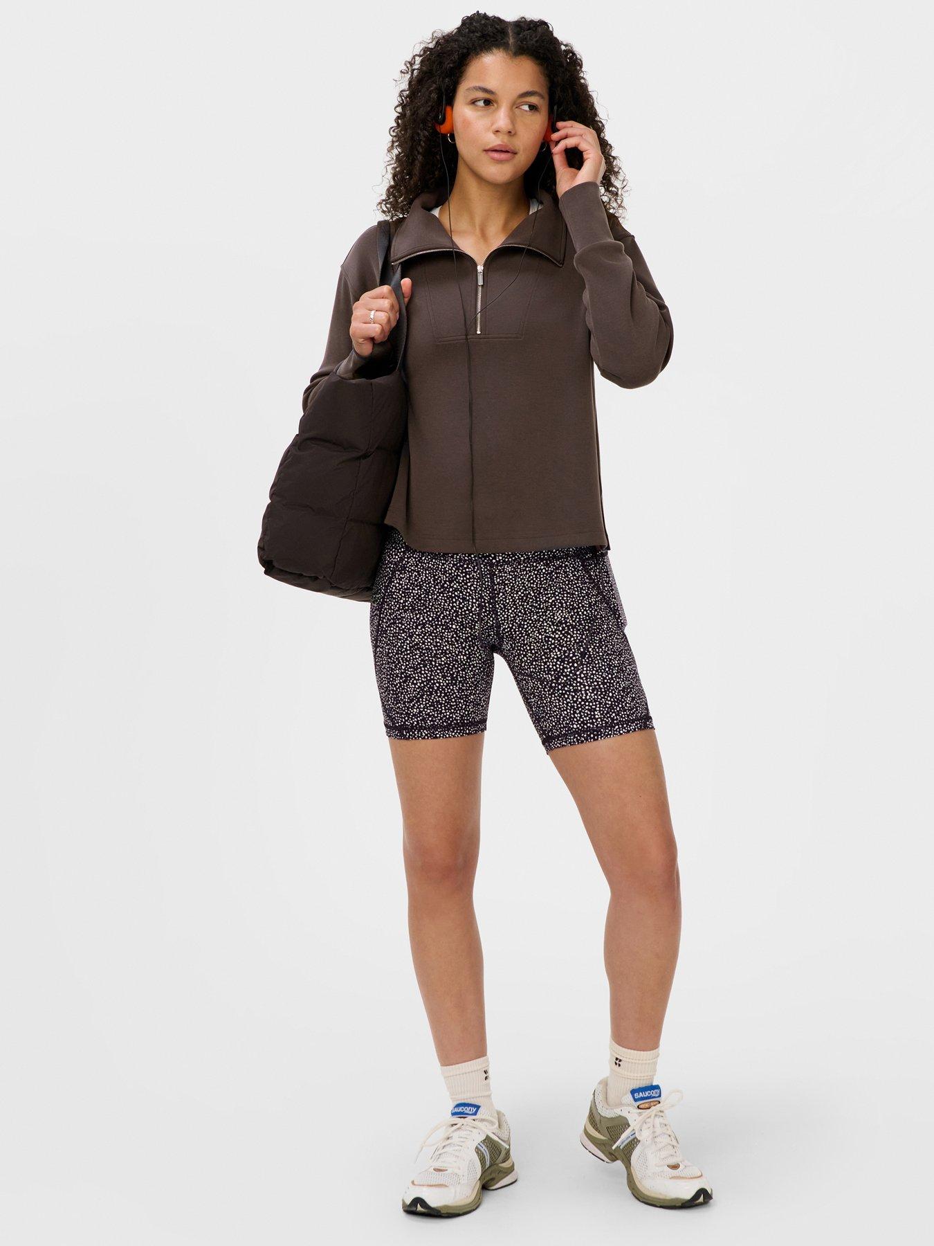 Image 3 of 5 of Sweaty Betty Sand Wash Half Zip Longline Sweatshirt - Espresso Brown
