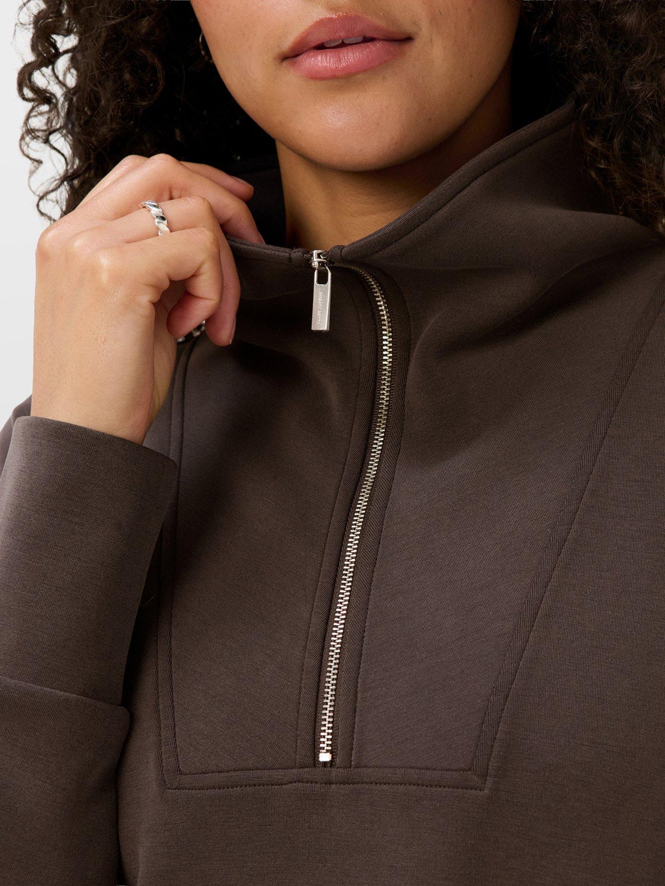 Image 4 of 5 of Sweaty Betty Sand Wash Half Zip Longline Sweatshirt - Espresso Brown