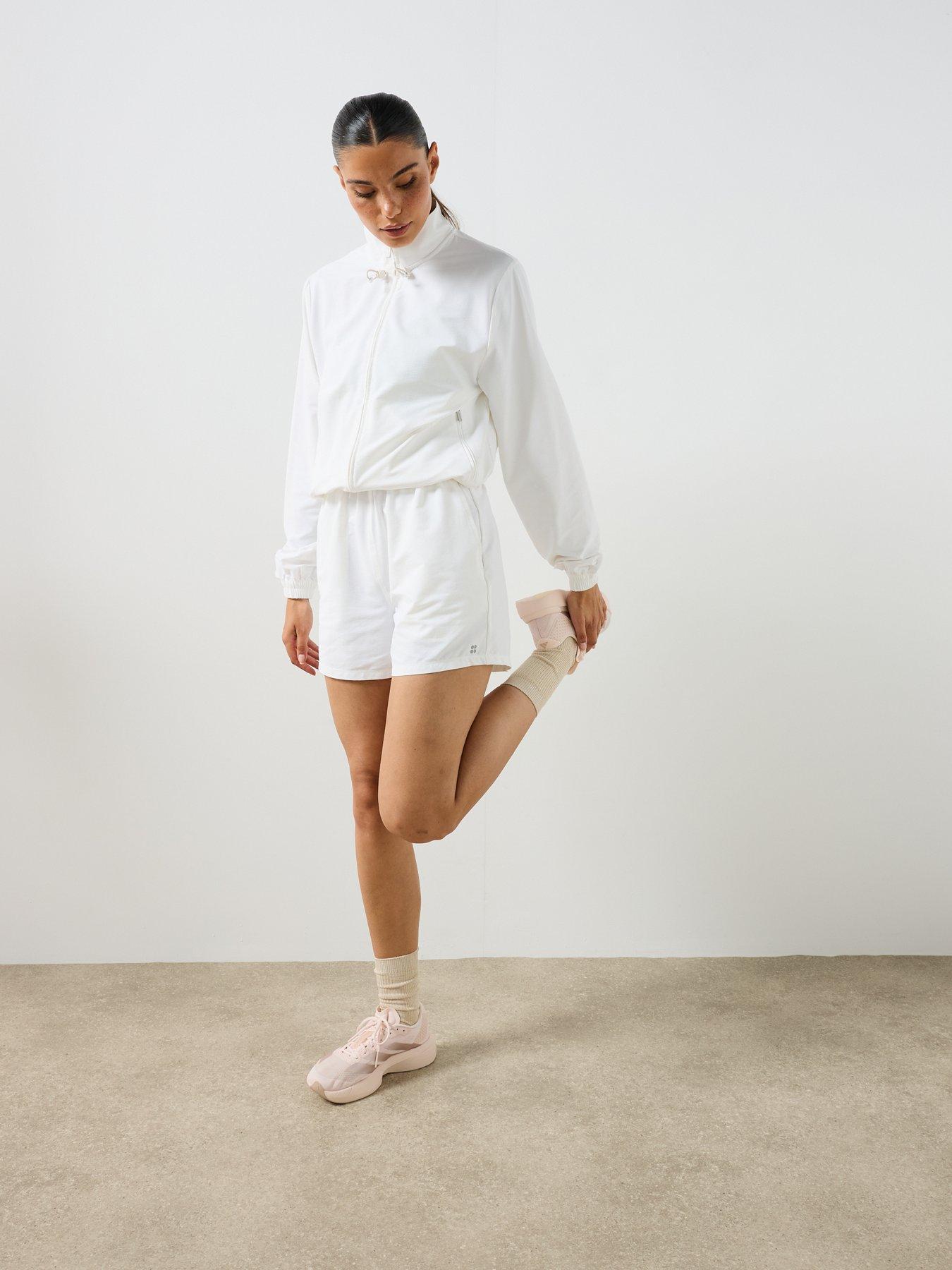 Image 3 of 6 of Sweaty Betty Womens Training Seersucker Textured Zip Up Jacket - White