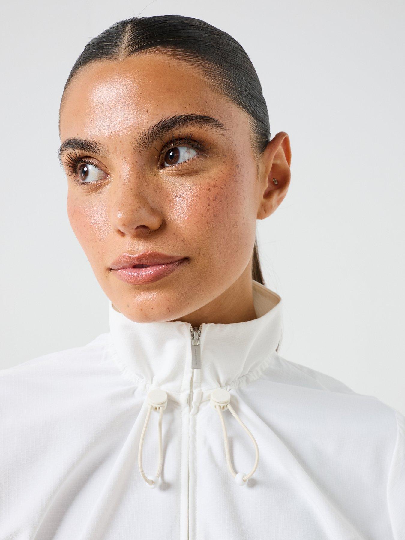 Image 4 of 6 of Sweaty Betty Womens Training Seersucker Textured Zip Up Jacket - White