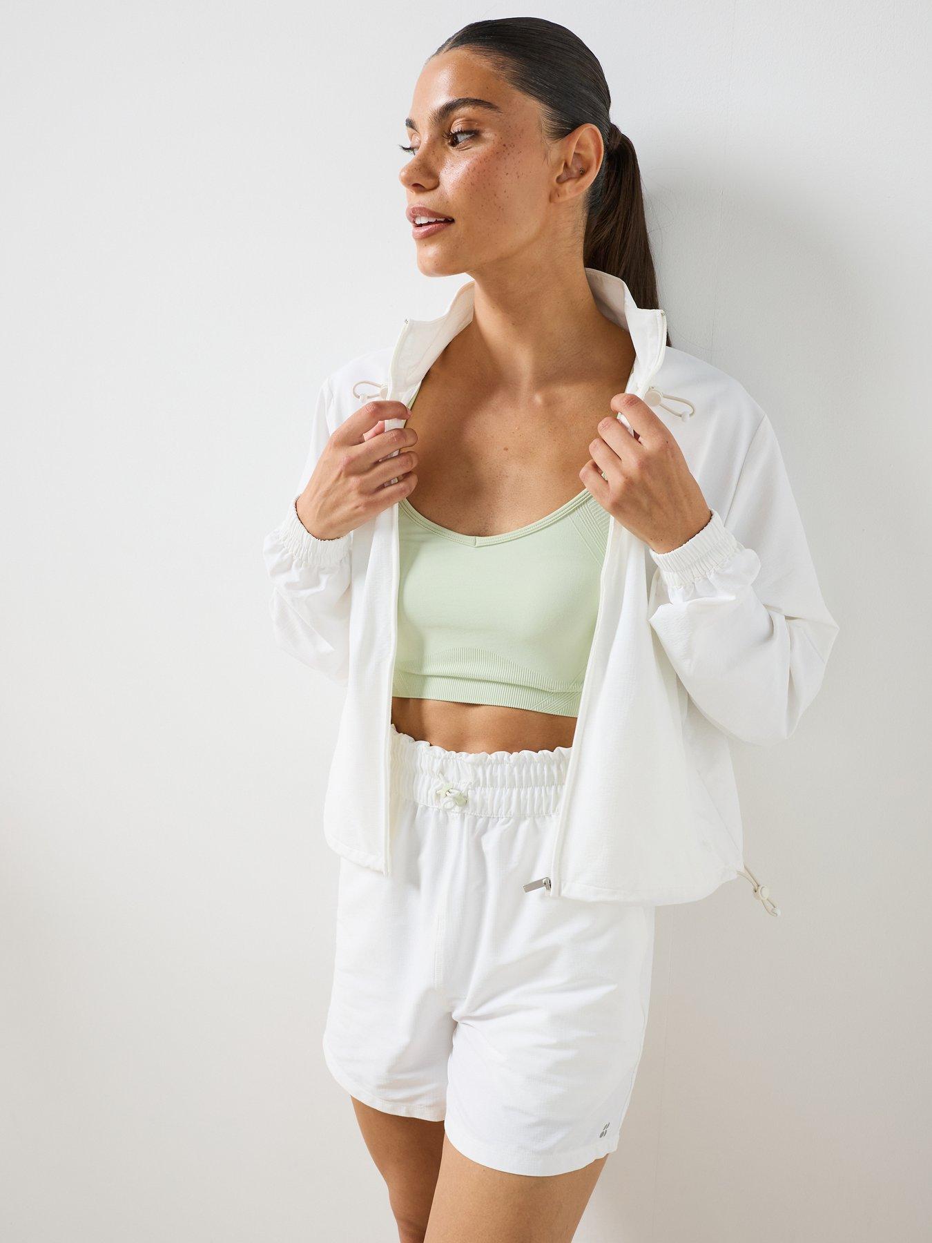 Image 5 of 6 of Sweaty Betty Womens Training Seersucker Textured Zip Up Jacket - White