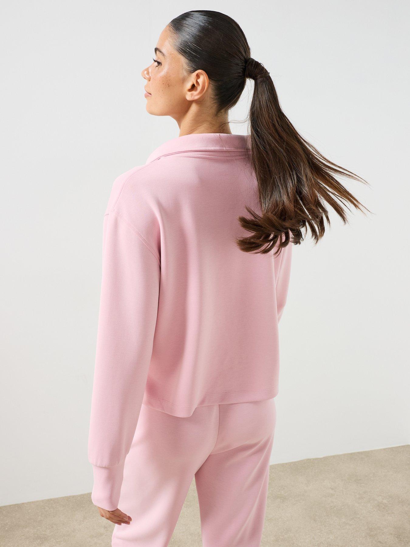 Image 2 of 6 of Sweaty Betty Womens Sand Wash Half Zip Crop Sweatshirt - Pink