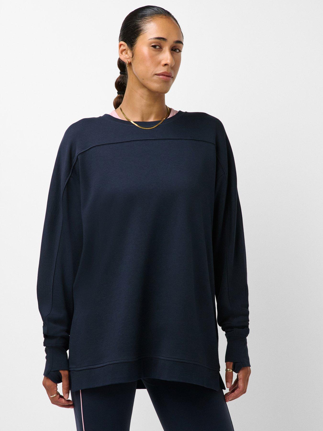 Image 1 of 5 of Sweaty Betty After Class Seam Detail Longline Sweatshirt - Navy