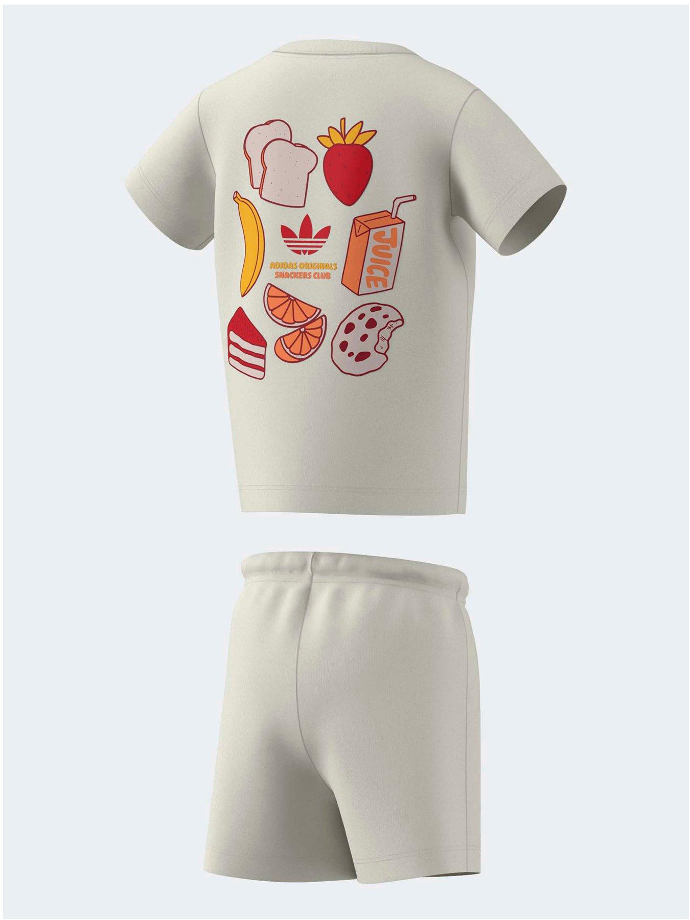 Image 2 of 2 of adidas Originals Infant Snackers Club Graphic T-Shirt &amp; Short Set - White