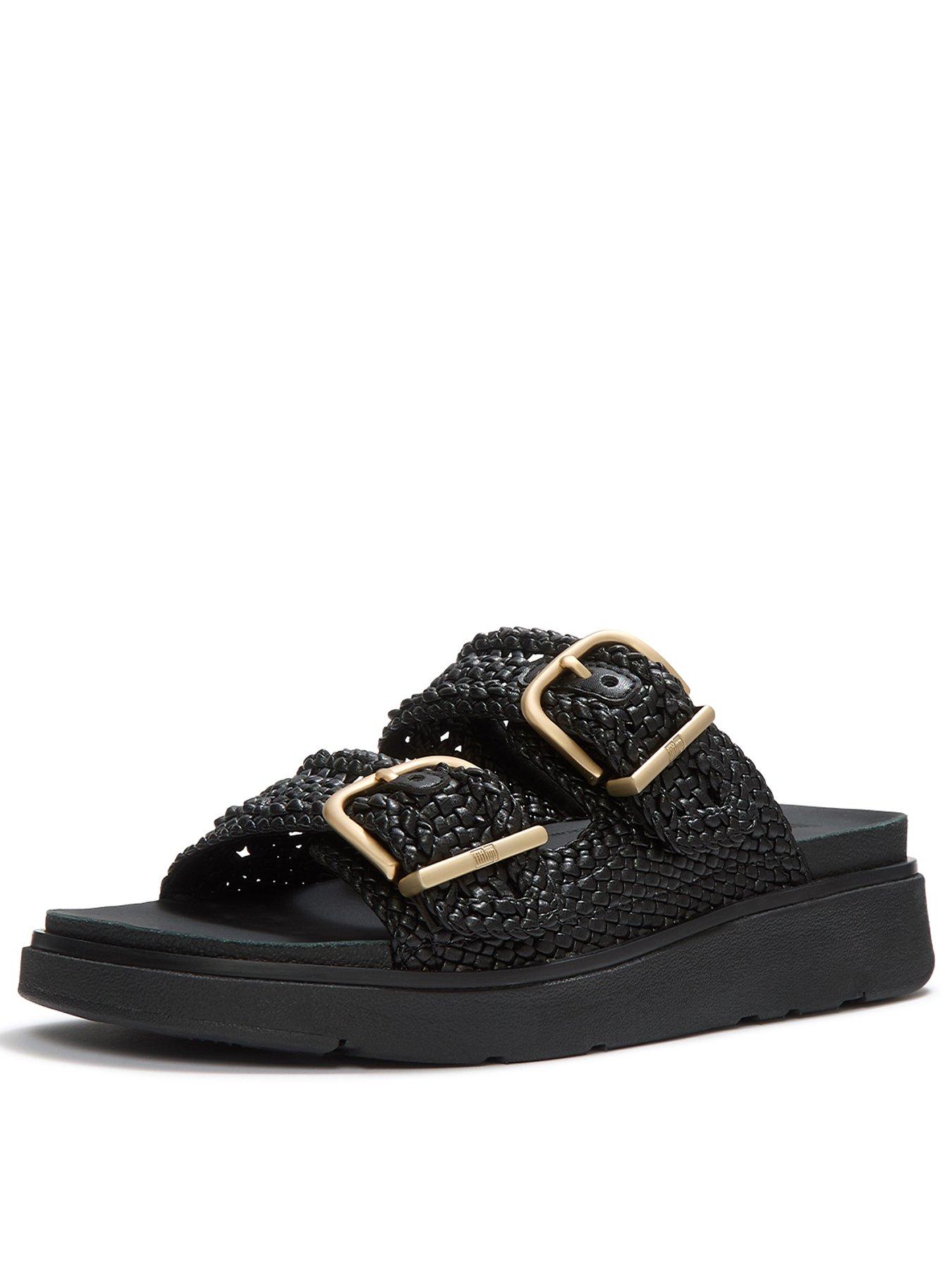 Image 3 of 6 of FitFlop Womens Gen-FF Woven Two Bar Slides - Black