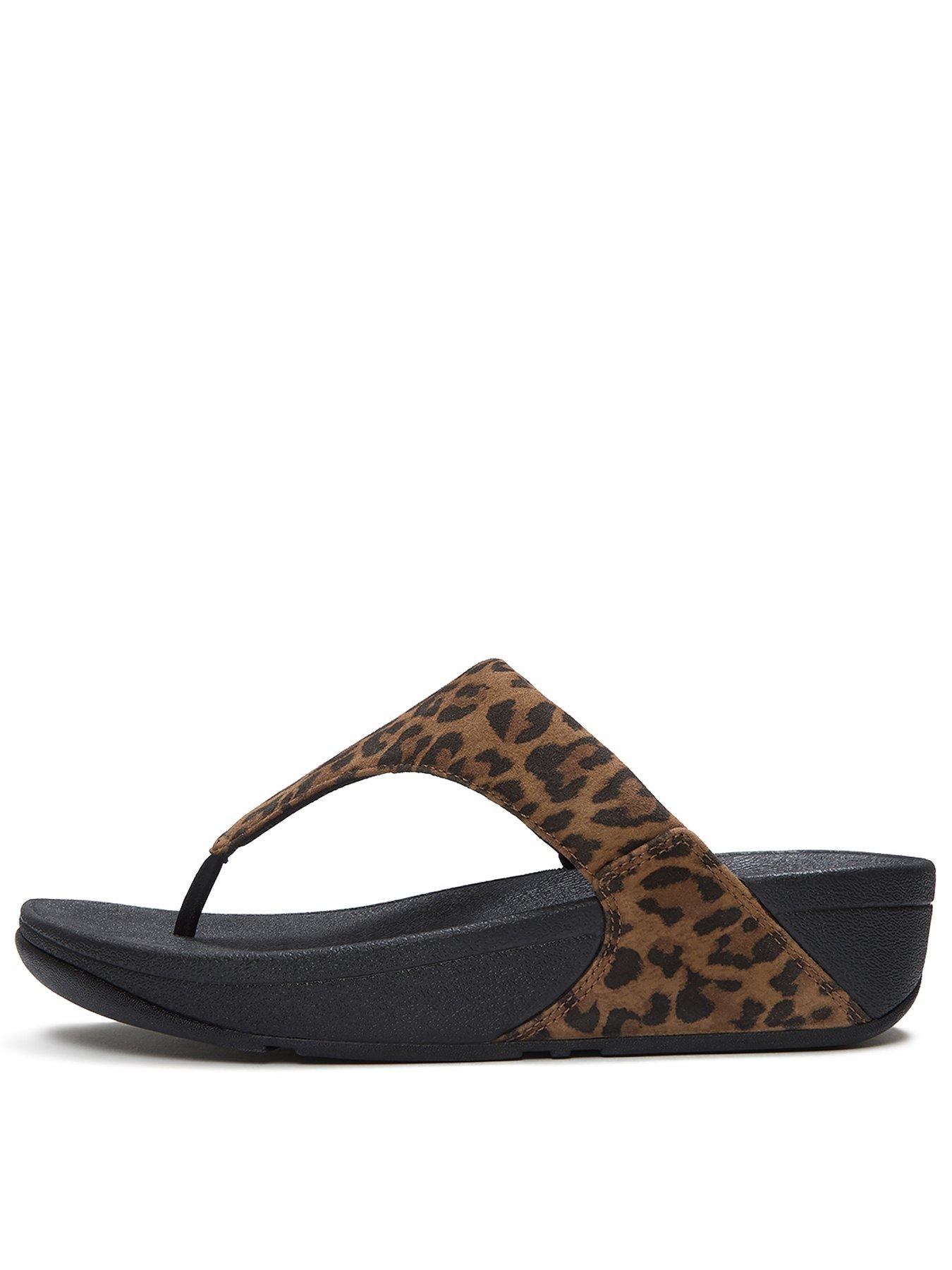 Image 1 of 7 of FitFlop Womens Lulu Leopard Toe-Post Sandals - Multi