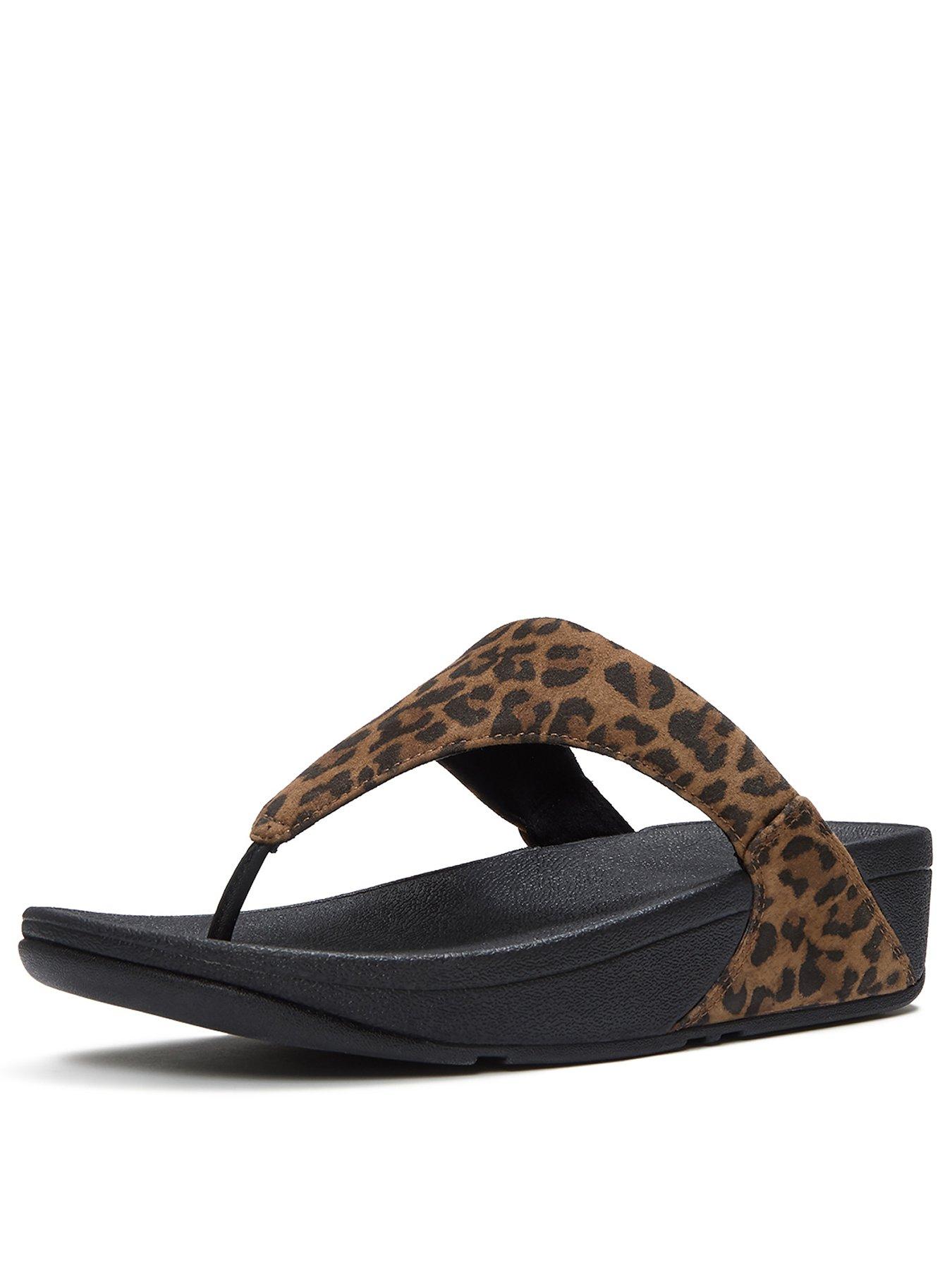 Image 3 of 7 of FitFlop Womens Lulu Leopard Toe-Post Sandals - Multi