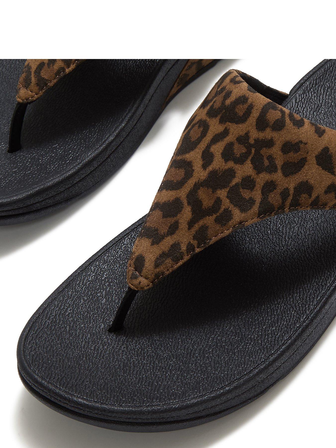 Image 4 of 7 of FitFlop Womens Lulu Leopard Toe-Post Sandals - Multi