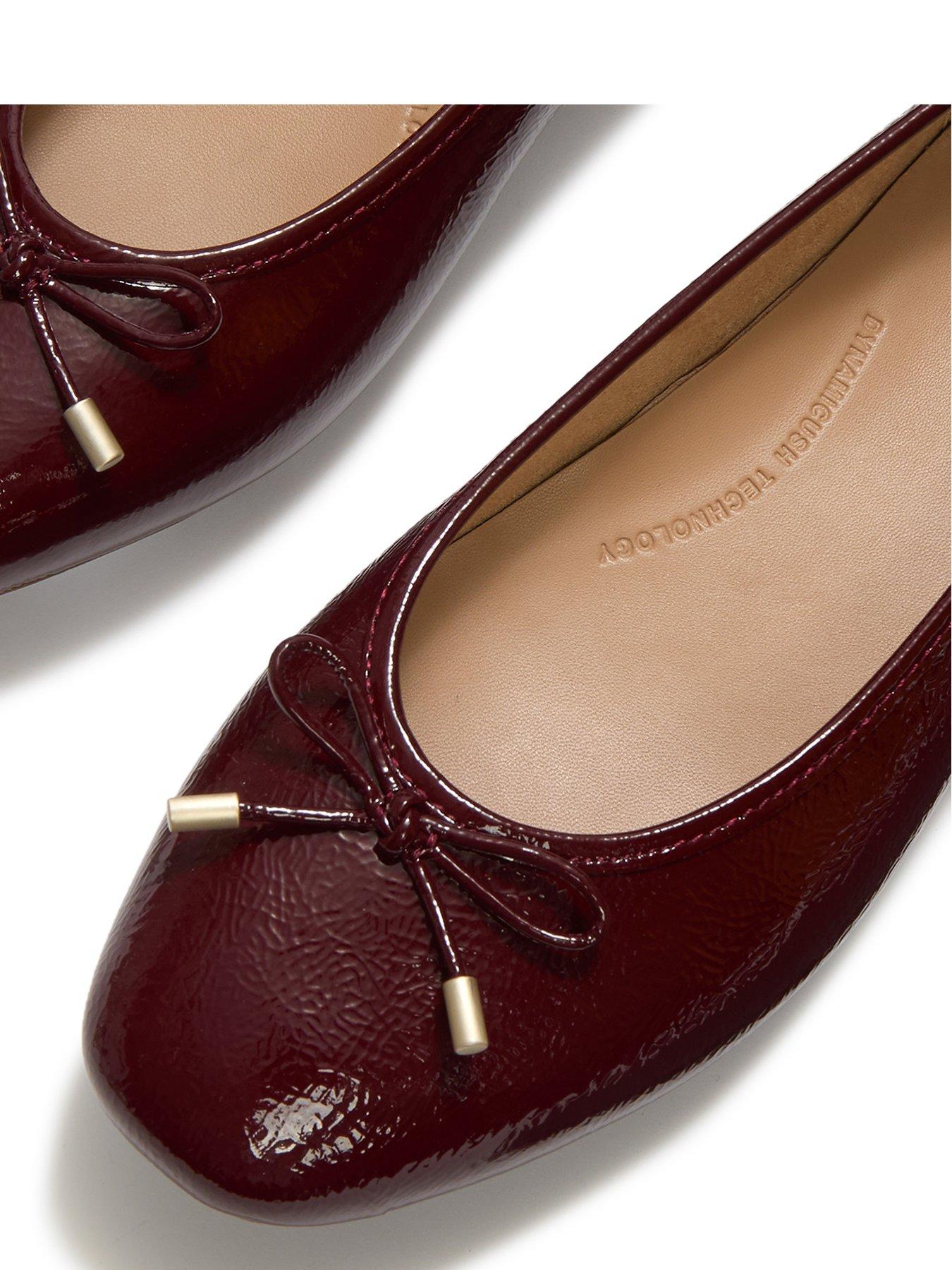 Image 4 of 5 of FitFlop Womens Delicato Bow Textured Patent Leather Ballet Pumps - Red