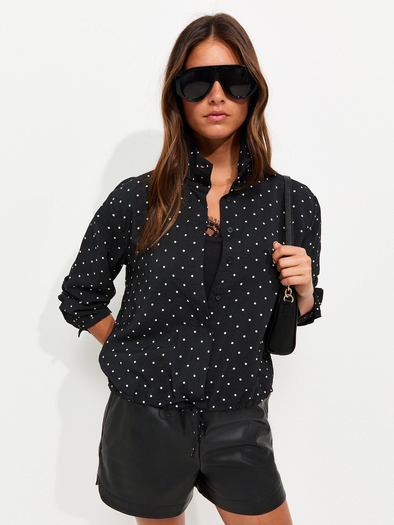 New Look Spot Print High Funnel Neck Shirt - Black