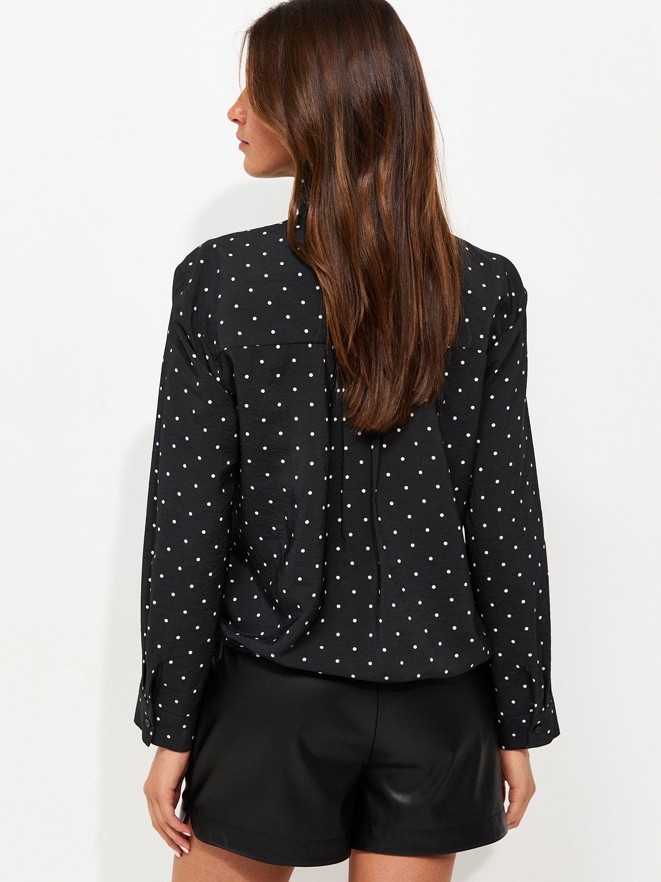 Image 2 of 5 of New Look Spot Print High Funnel Neck Shirt - Black