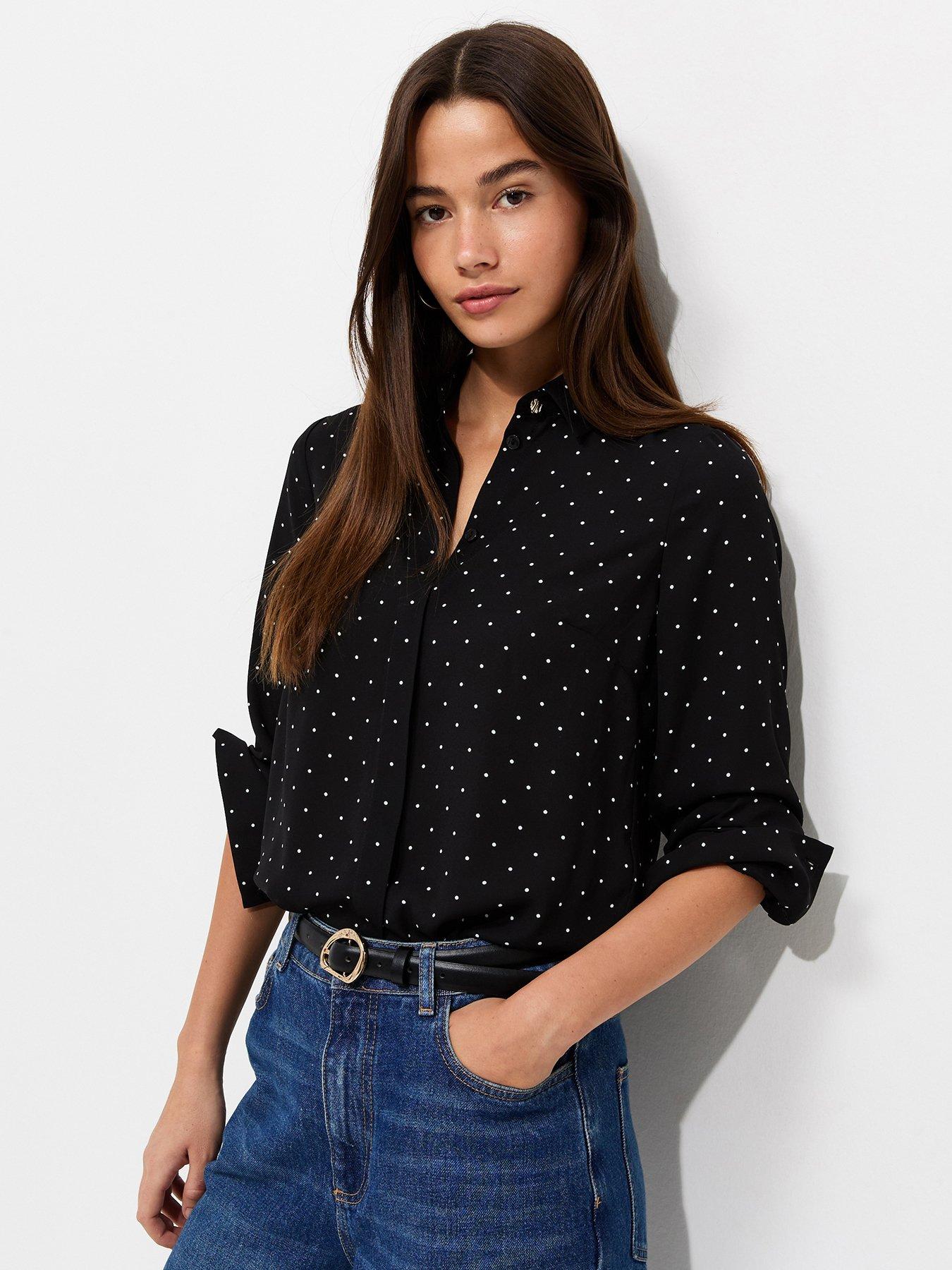 New Look Spot Print Long Sleeve Shirt - Black