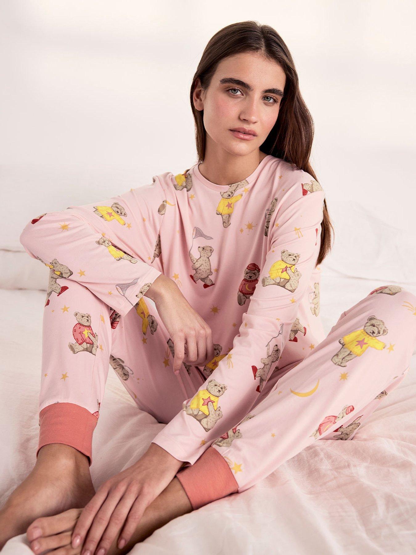CHELSEA PEERS Celestial Bear Print Long Pyjama Set - Pink
