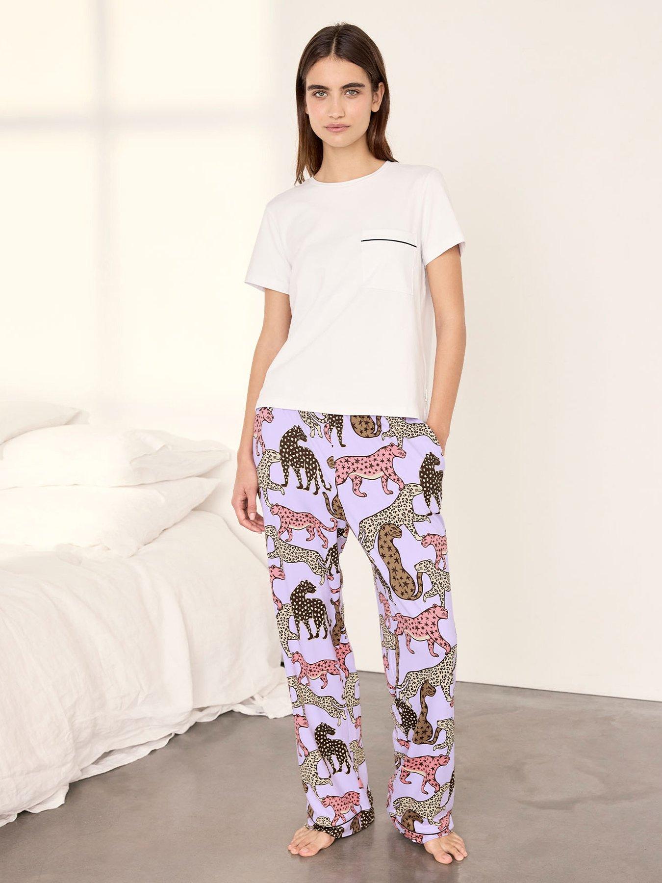 CHELSEA PEERS Chelsea Peers Organic Cotton Starry Leopard Print Long Pyjama Set - Lilac