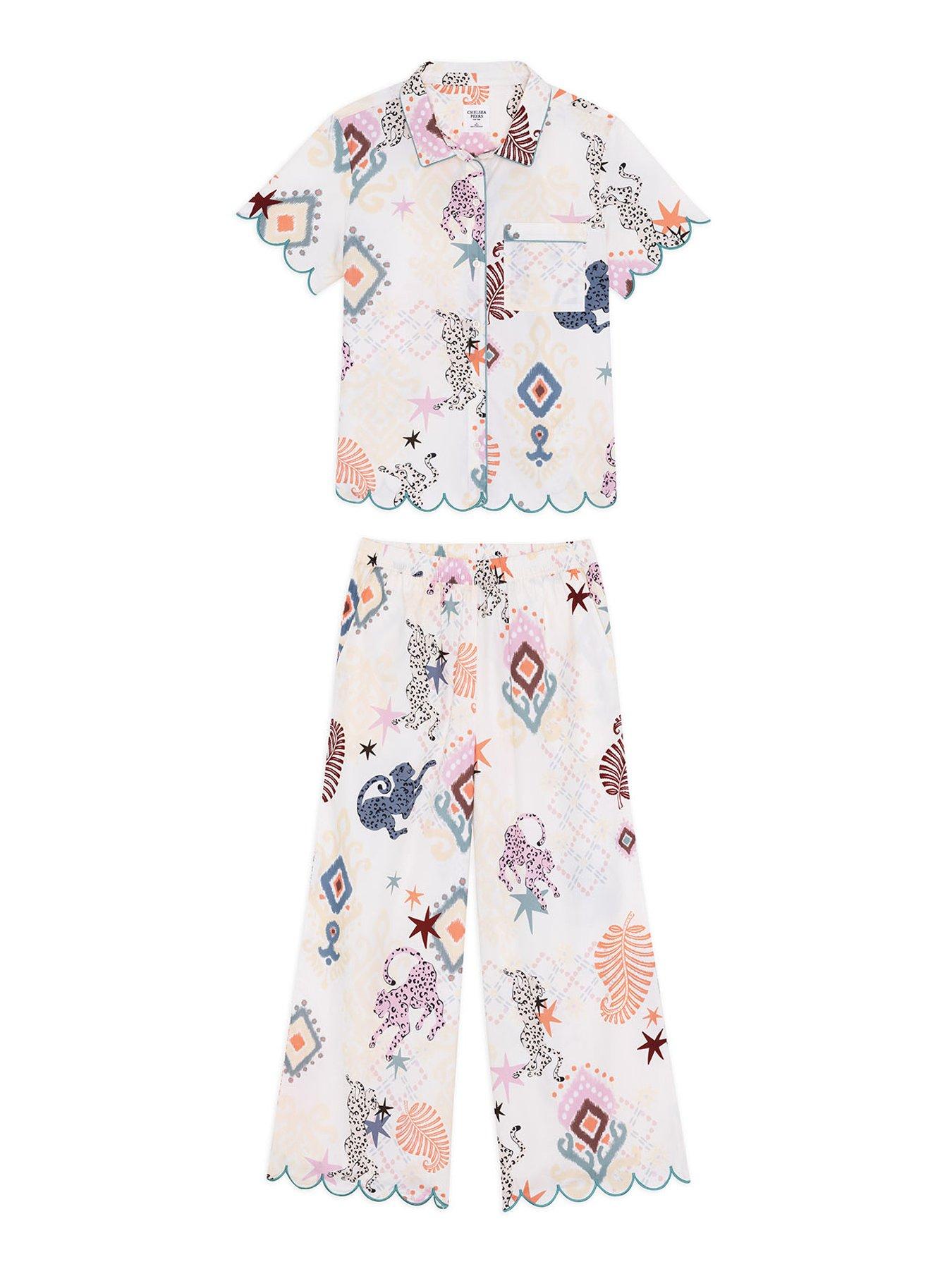 Image 6 of 6 of CHELSEA PEERS Organic Cotton Bohemian Leopard Print Long Pyjama Set - Off White