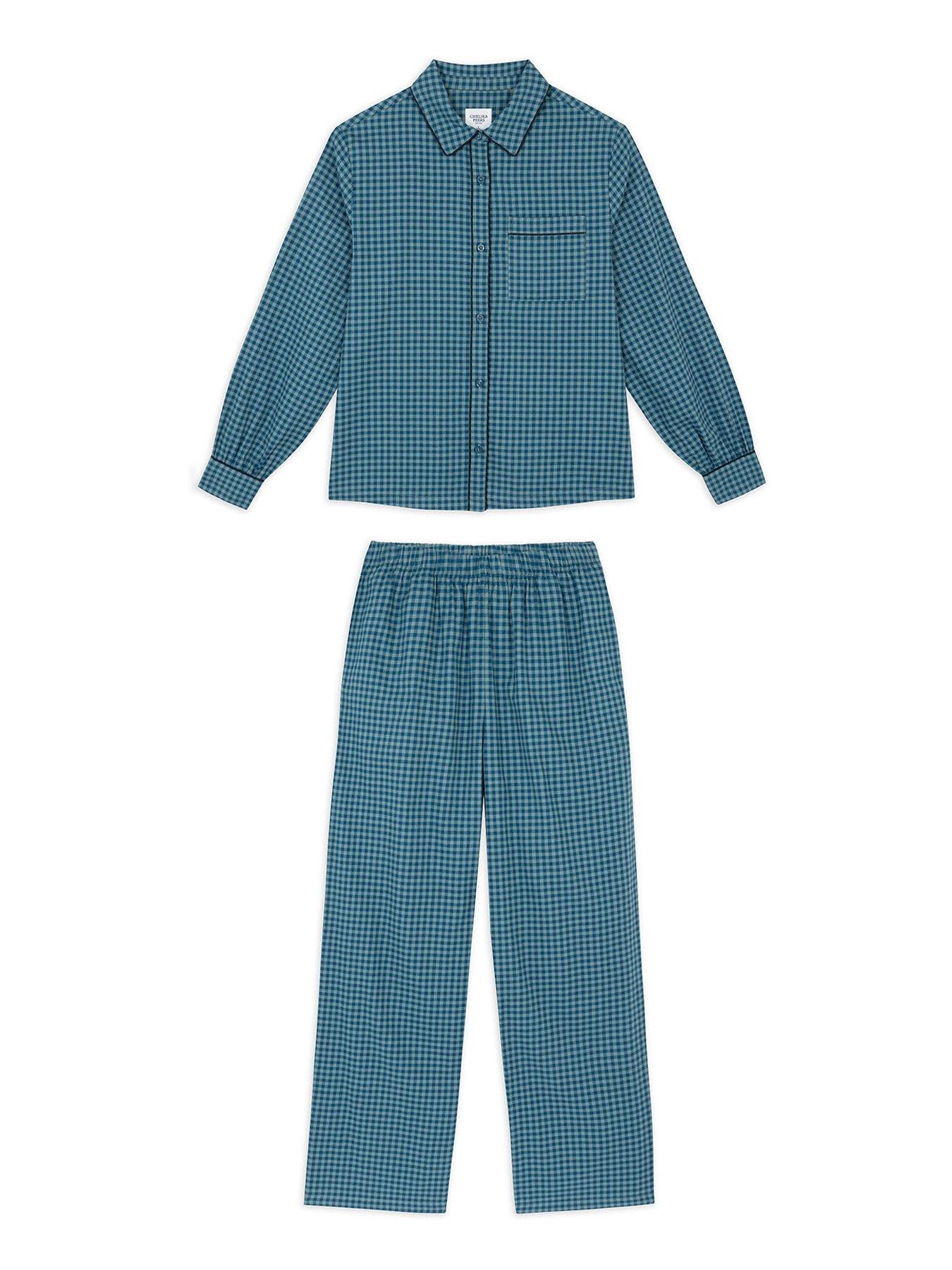 Image 6 of 6 of CHELSEA PEERS Organic Cotton Gingham Check Long Pyjama Set - Teal