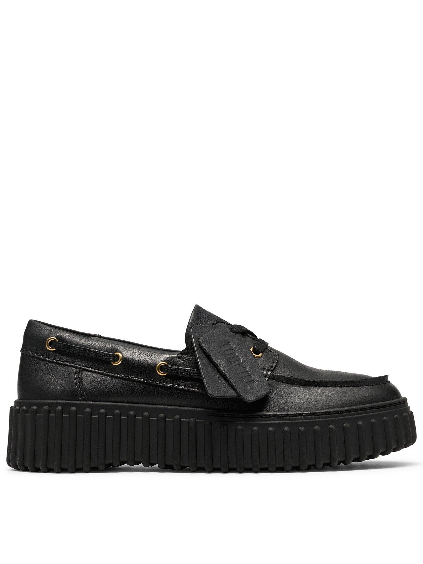 Clarks Black Leather Torhill Boat Shoe